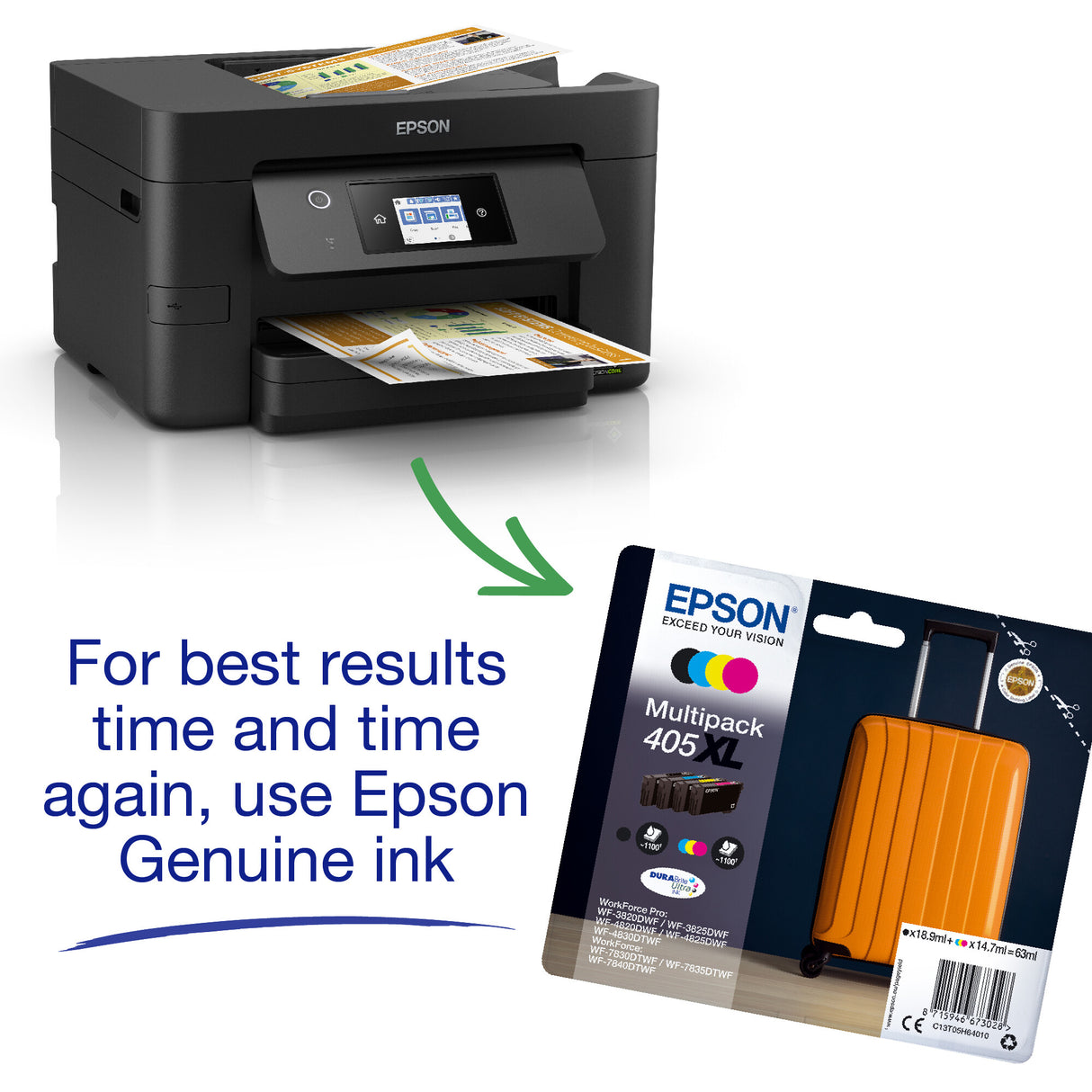 Epson WorkForce WF-3820DWF C11CJ07401 Impresora de inyección de tinta, A4, color, inalámbrica, todo en uno en fax