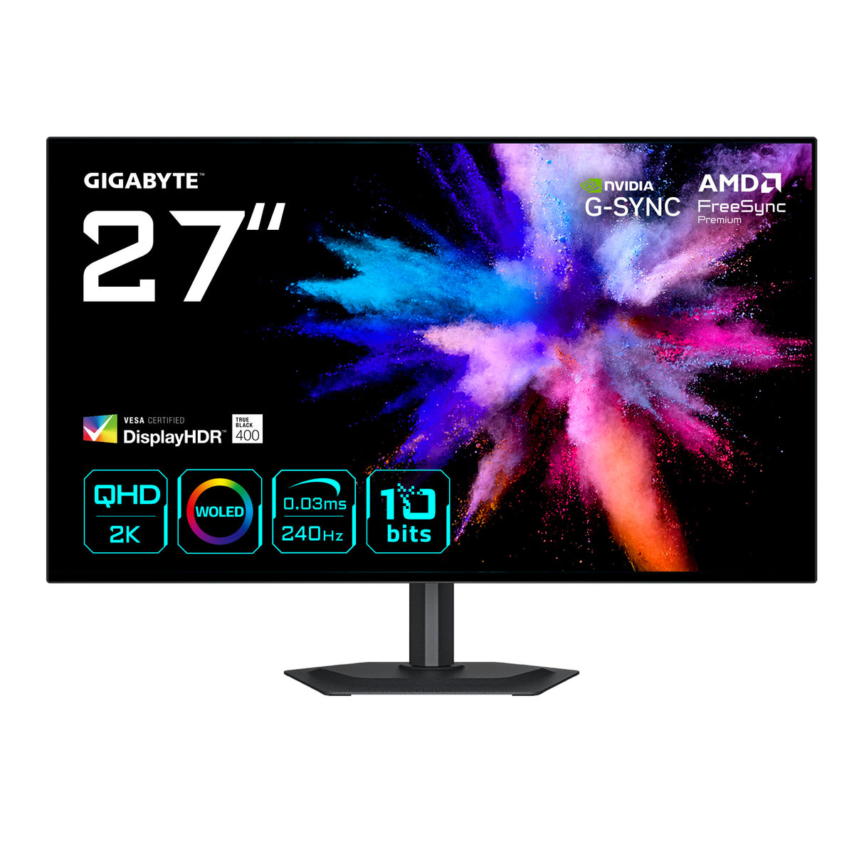 GIGABYTE GO27Q24G 27” OLED 2K QHD Gaming Monitor - 2560 x 1440, 240Hz, 0.03ms, 275 cd/m², FreeSync Premium, G-Sync Compatible, HDMI 2.1, Displayport 1.4