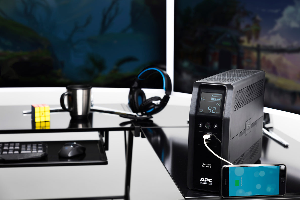APC Back-UPS Pro, 1600VA/960W, Tower, 230V, 8x IEC C13 outlets, Sine Wave, AVR, USB Type A + C ports, LCD, User Replaceable Battery