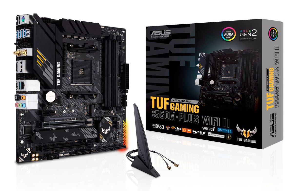 Asus TUF GAMING B550M-PLUS WIFI II, AMD B550, AM4, Micro ATX, 4 DDR4, HDMI, DP, AX Wi-Fi, 2,5 Go LAN, PCIe4, RVB, 2x M.2