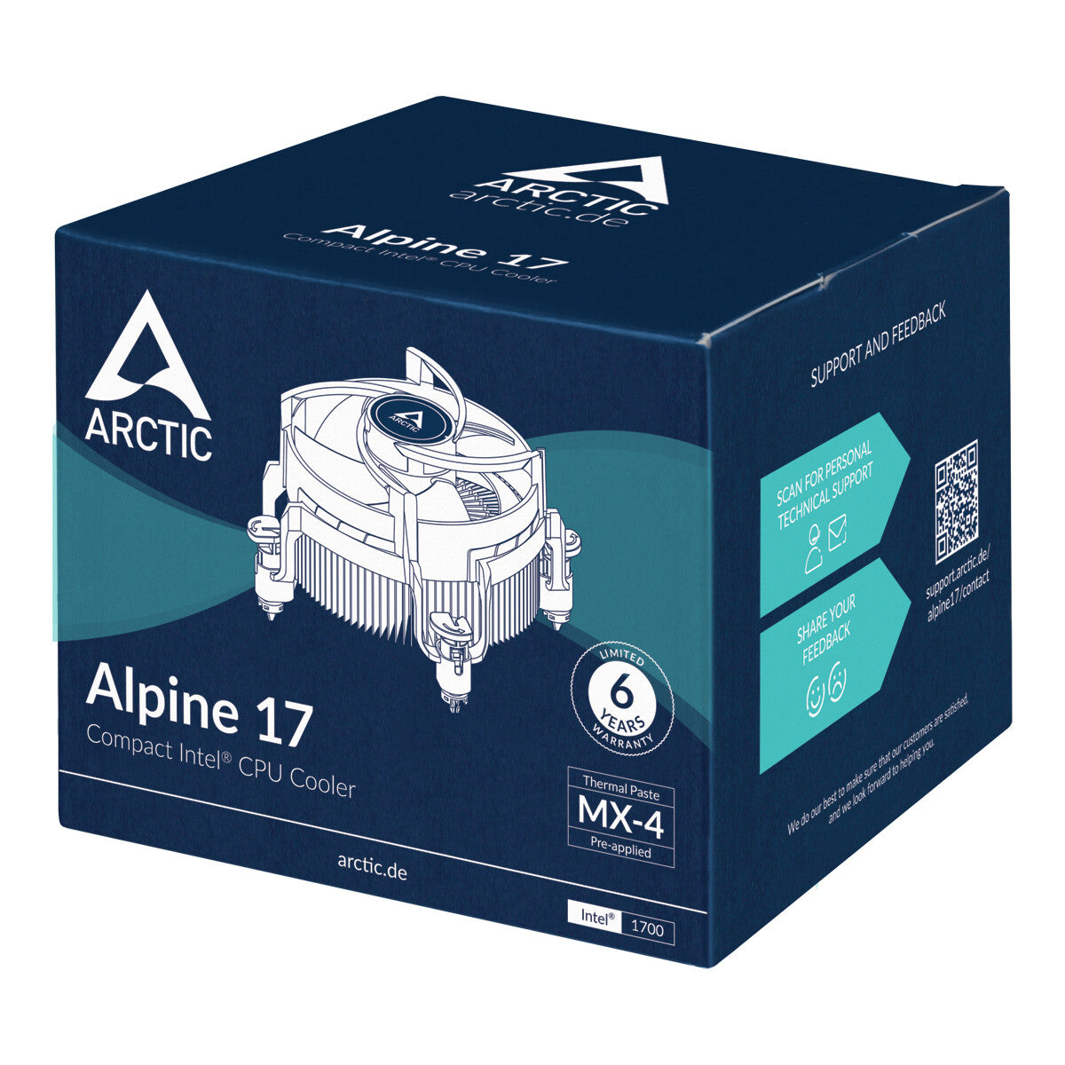 Dissipateur thermique et ventilateur compact Arctic Alpine 17, Intel 1700, roulement à dynamique fluide, TDP 95 W