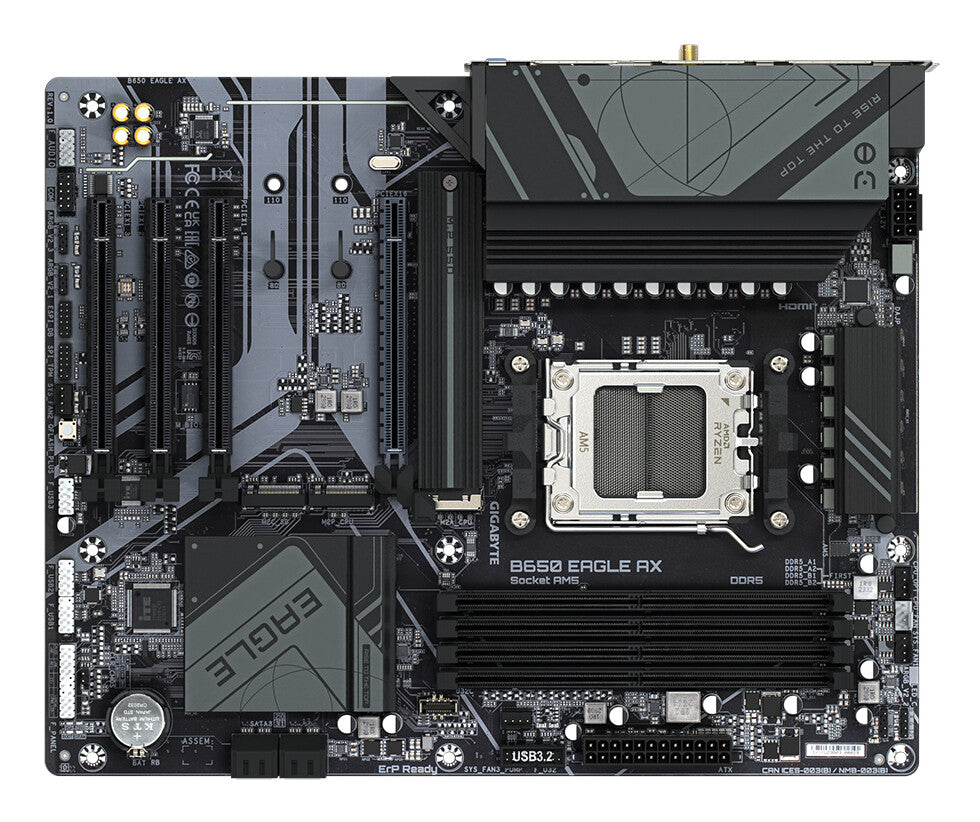 GIGABYTE B650 EAGLE AX Motherboard - AMD Ryzen 9000 Series CPUs, 12+2+2 Phases VRM, up to 7600MHz DDR5 (OC), 1xPCIe 5.0 + 2xPCIe 4.0 M.2, GbE LAN, WIFI 6E, USB 3.2 Gen 2