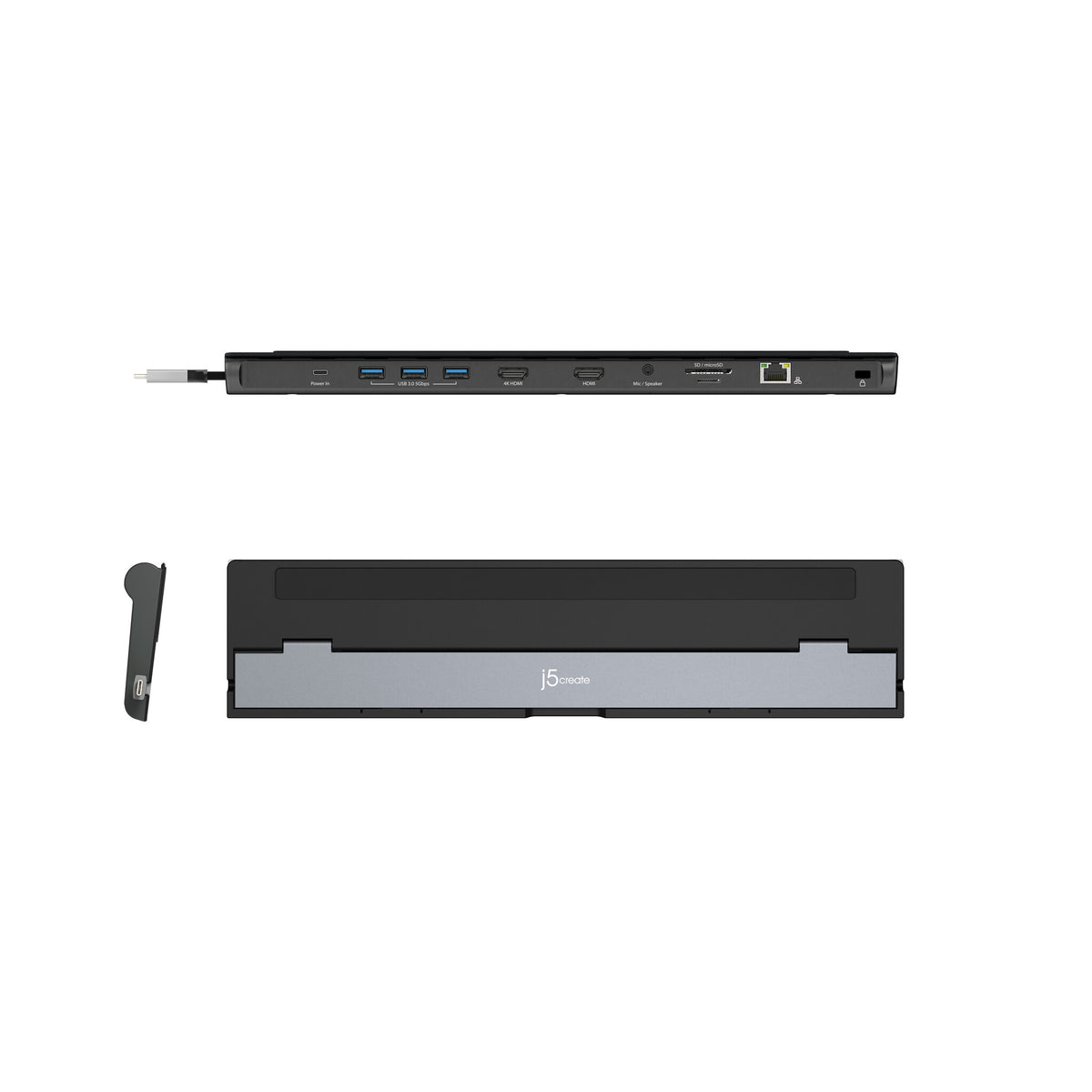 j5create JCD542-N USB-C® Dual HDMI™ Docking Station, includes 2x HDMI ports and 4x USB ports, Grey & Black