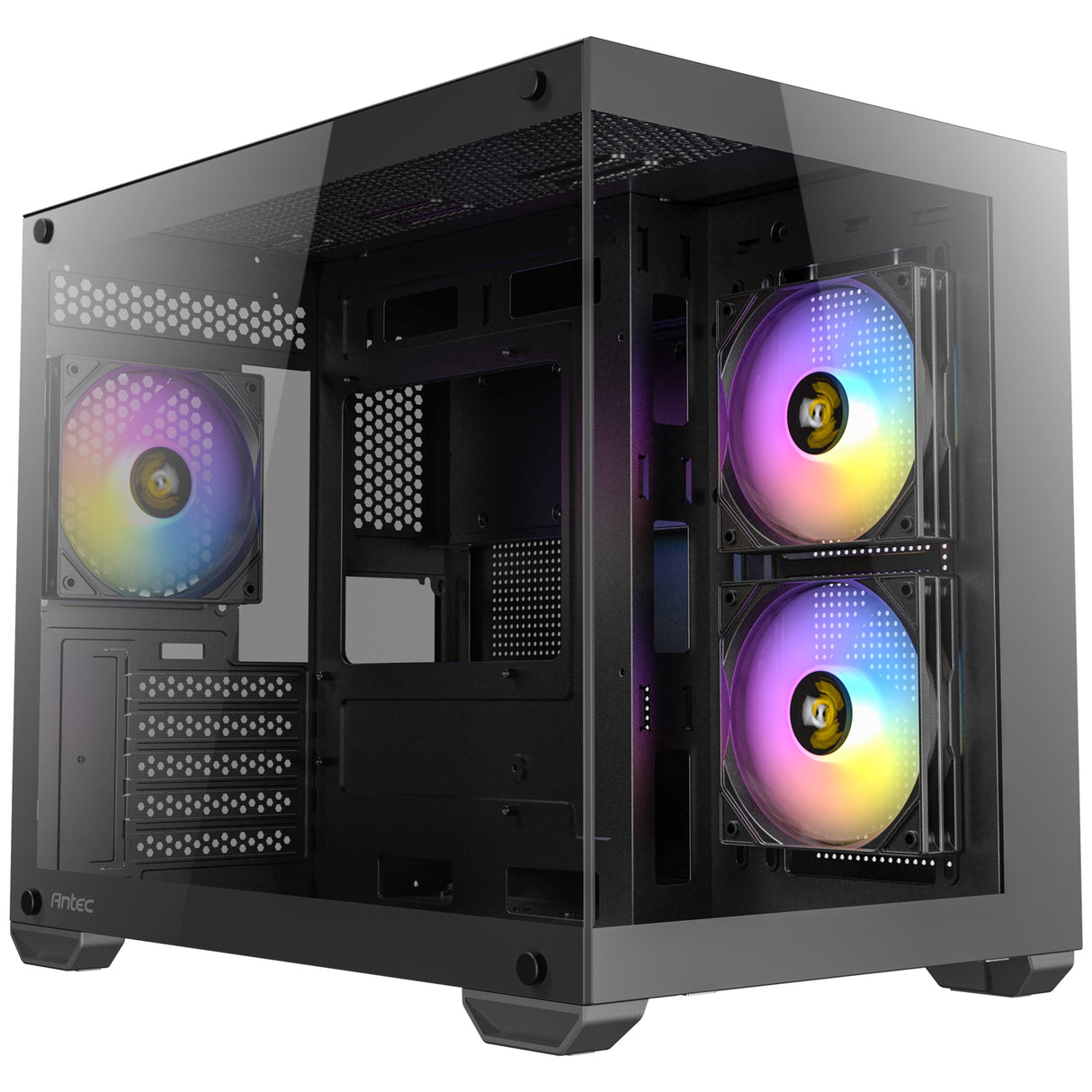 Antec CX600M ARGB Mini-Tower Gaming Case, 1 x USB 3.0 / 1 x USB 2.0, Tempered Glass Front and Side Window Panel, Dual-Chamber Design, 3 x Pre-Installed ARGB LED Fans, Micro-ATX, ITX Compatible