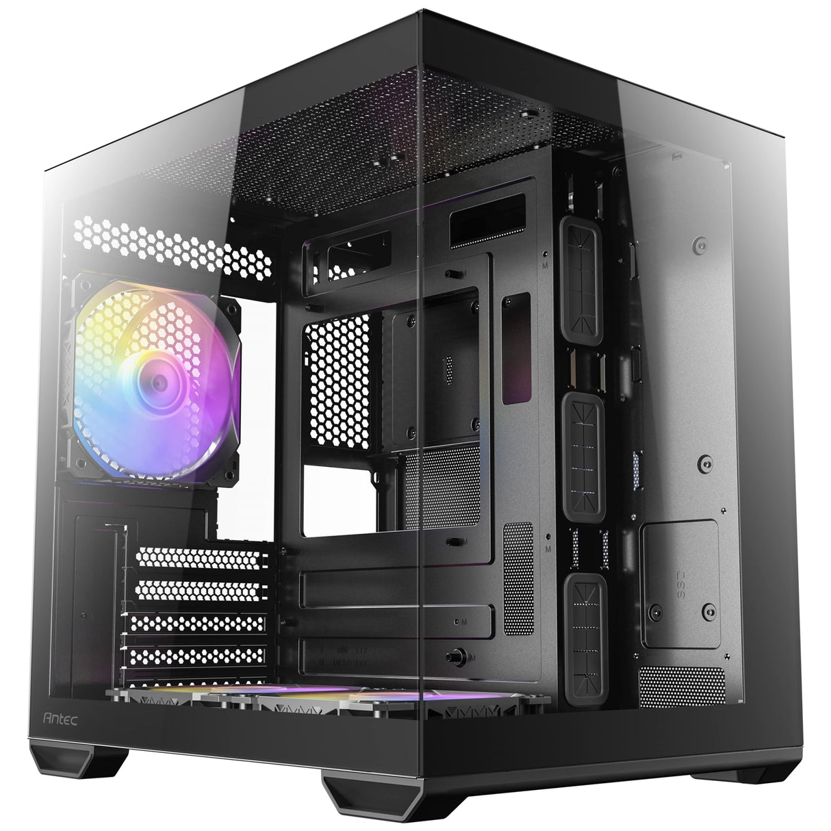 Antec CX60M ARGB Mini Tower Micro ATX Gaming Case, Black, Tempered Glass Panels, Dual Chamber Design, Vertical Cooling, Pre-Installed ARGB Fans, Water Cooling Support,