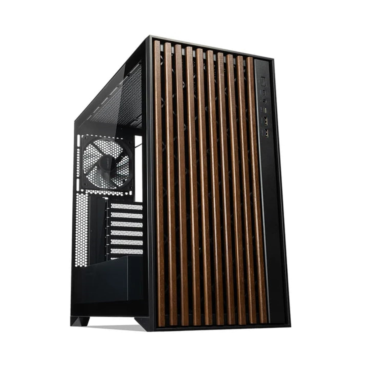 TecWare Timber ATX PC Case, High Airflow Mid Tower with Wood Front Panel, 4 Pre-Installed 120mm Fans, Tool-Free Dual Glass Panels, USB-C, Supports 360mm Radiators, ATX/mATX/ITX - Black