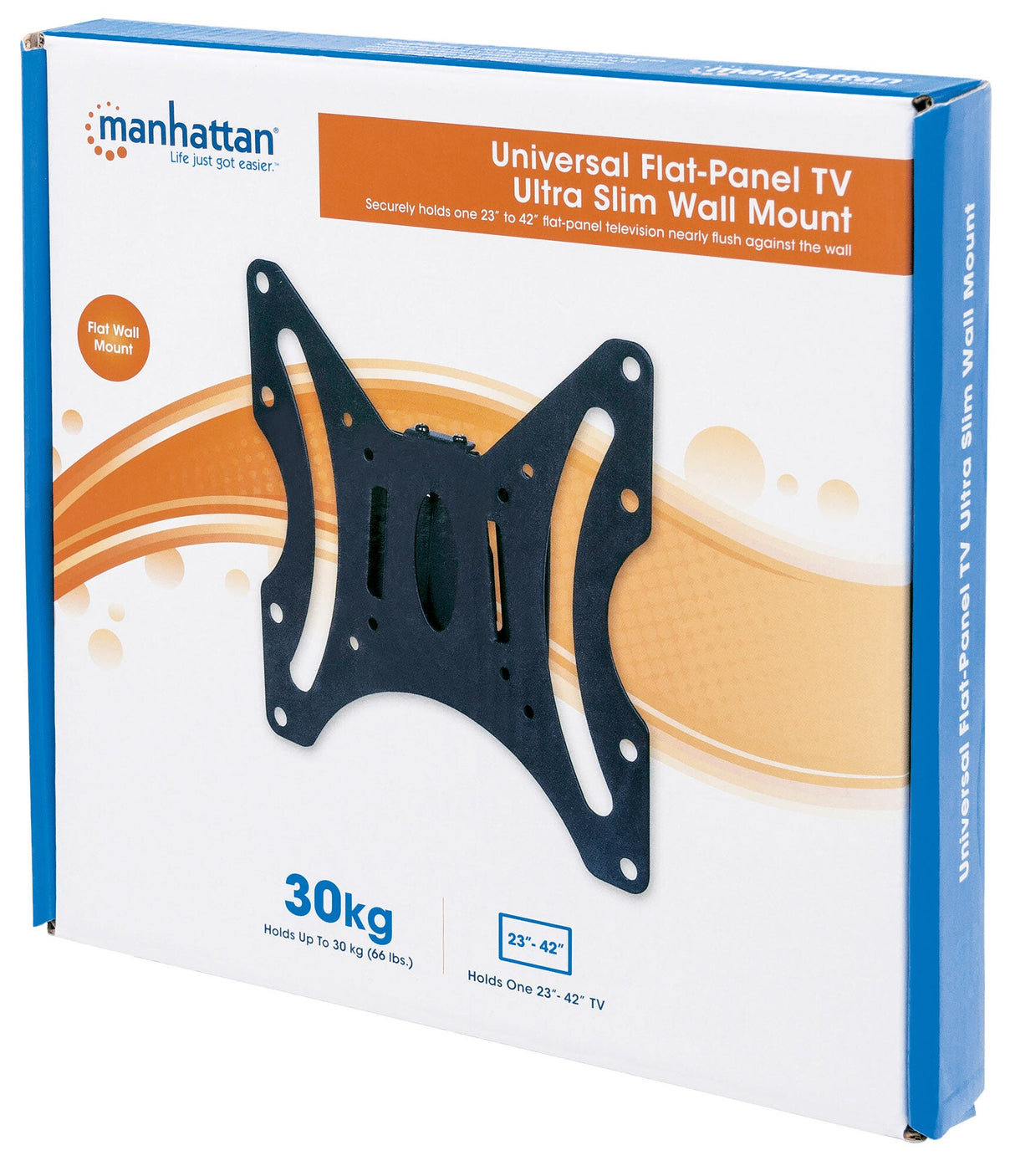 Manhattan Wall Mount for TV & Monitors (Fixed), For screens 23" to 42", VESA compatability: all between 75x75mm and 200x200mm - check the dimensions of the four mounting holes on back of screen to ensure it fits, Max 30kg, Black, Bracket