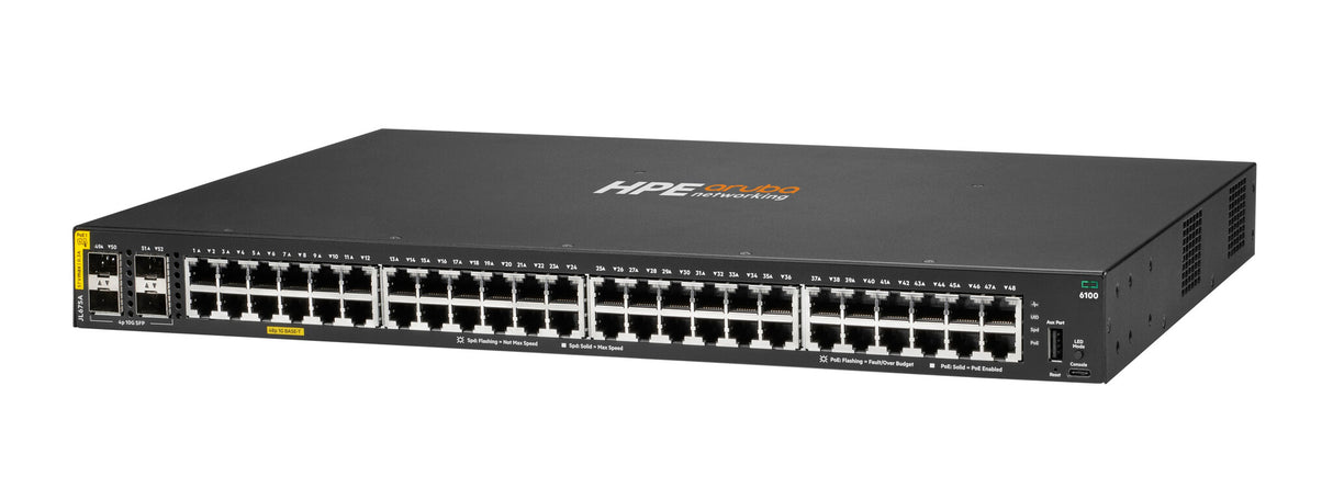 HPE Aruba Networking CX 6100 48G Class4 PoE 4SFP+ 370W Switch