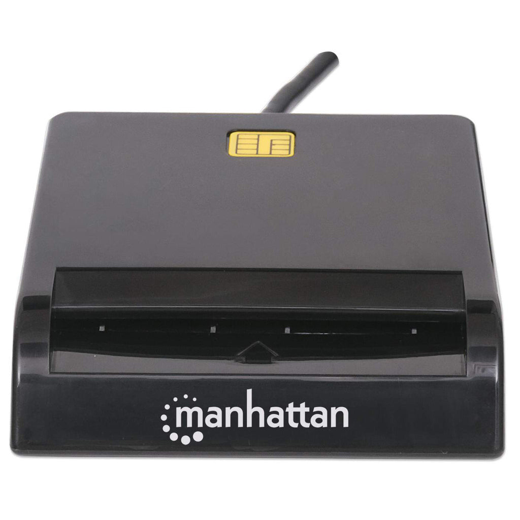Manhattan USB-A Contact Smart Card Reader, 12 Mbps, Friction type compatible, External, Windows or Mac, Cable 105cm, Black, Three Year Warranty