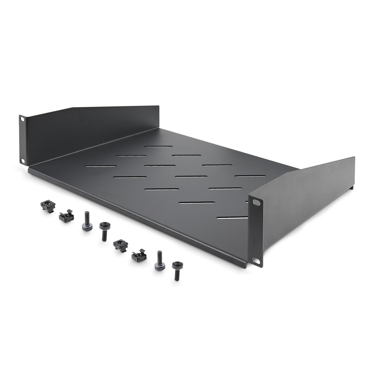 StarTech.com 2U Vented Server Rack Shelf, 12" (31.5cm) Mounting Depth, Cantilever Tray For 19" Rack/Cabinet, Heavy-Duty Steel, Up To 25lb/11.3kg, Includes Cage Nuts/Screws