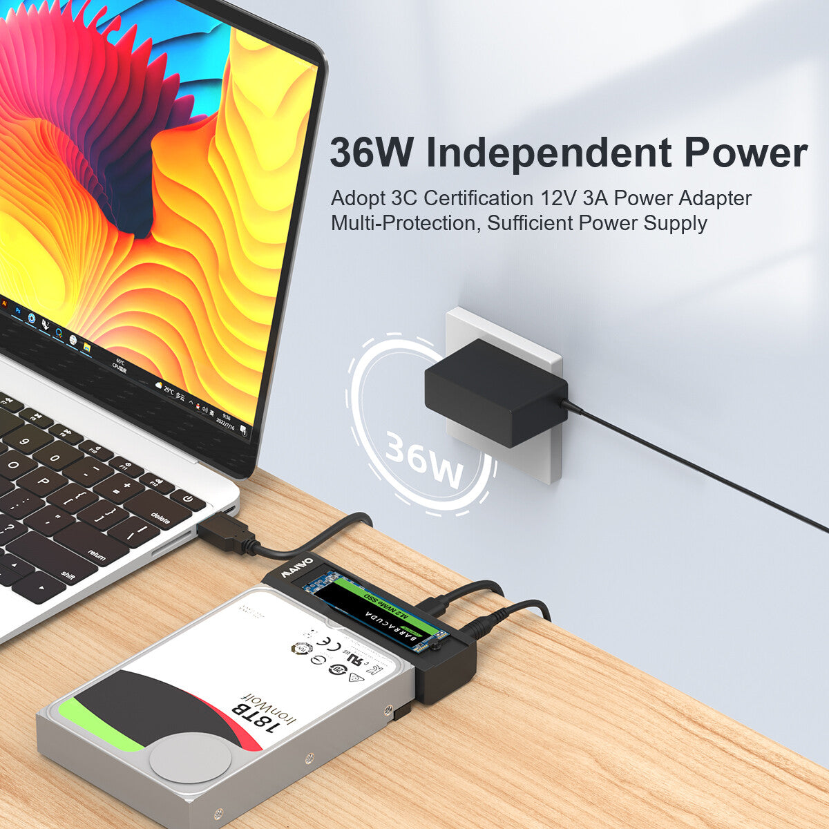 MAIWO K10635N Dual Bay USB Type C Hard Drive Enclosure HDD / SSD Duplicator for 2.5/3.5 Inch SATA Hard Drive and M.2 NVMe SSD, Support Offline Clone and Transmission Speed Up to 10Gbps, w/ 12V/3A Power