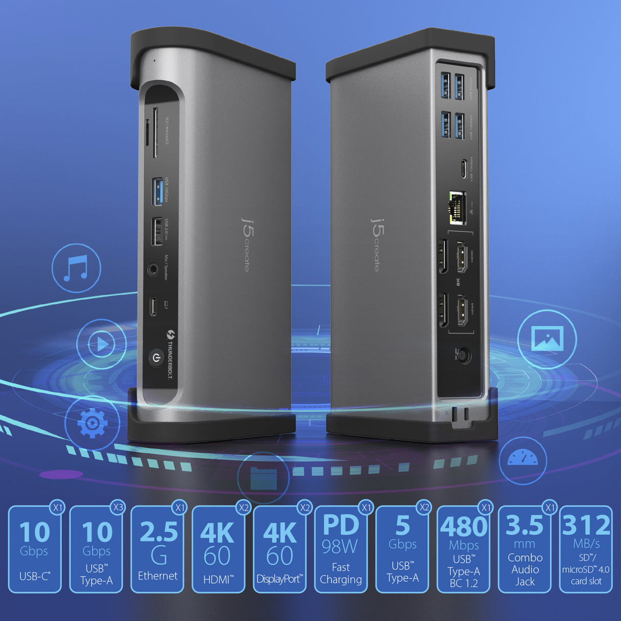 j5create JTD568 Thunderbolt™ 4 Quad Display Docking Station-UK, Black