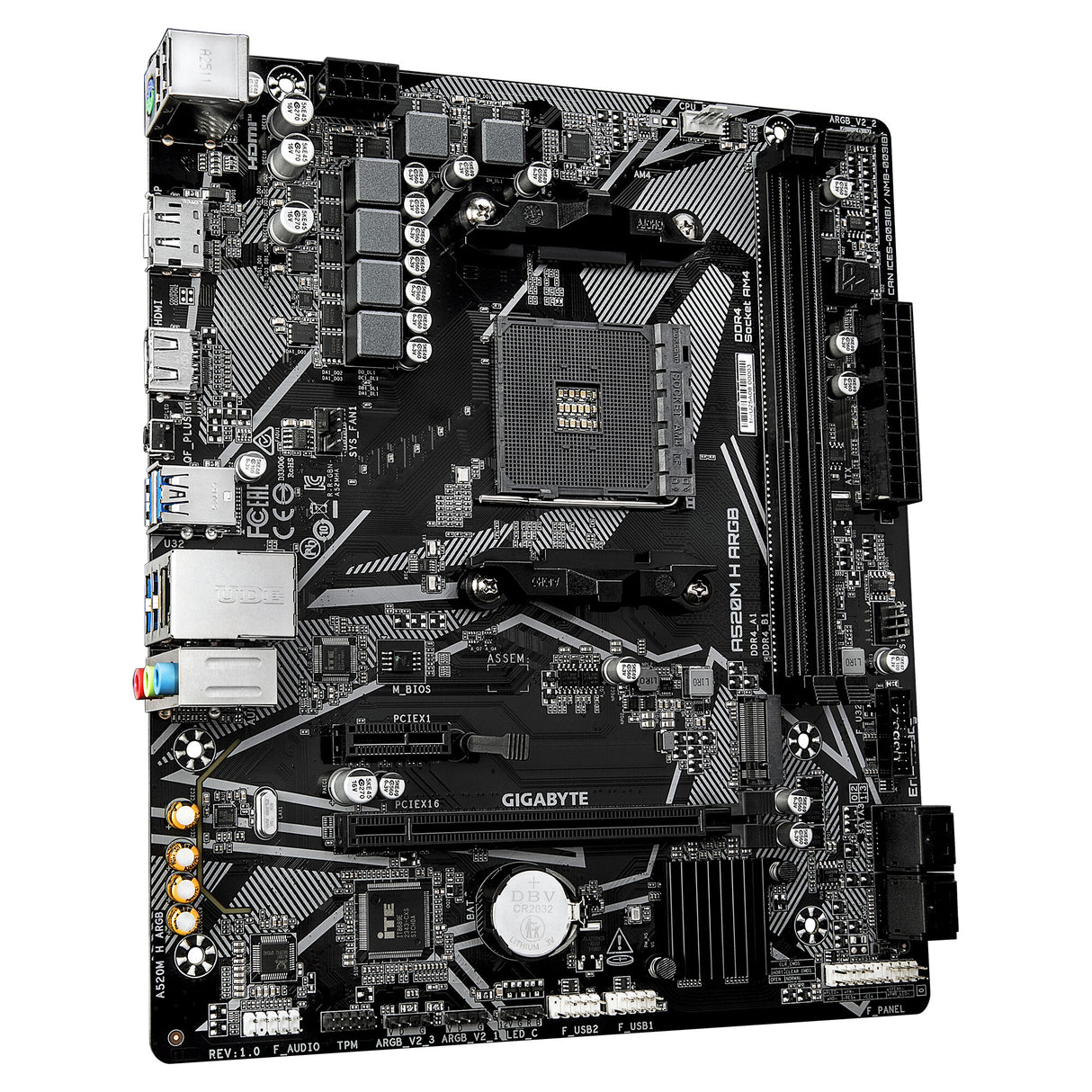 GIGABYTE A520M H ARGB Motherboard - Supports AMD Ryzen 5000 Series CPUs, up to 5100MHz DDR4 (OC), PCIe 3.0 x4 M.2, 1 GbE LAN, USB 3.2 Gen 1