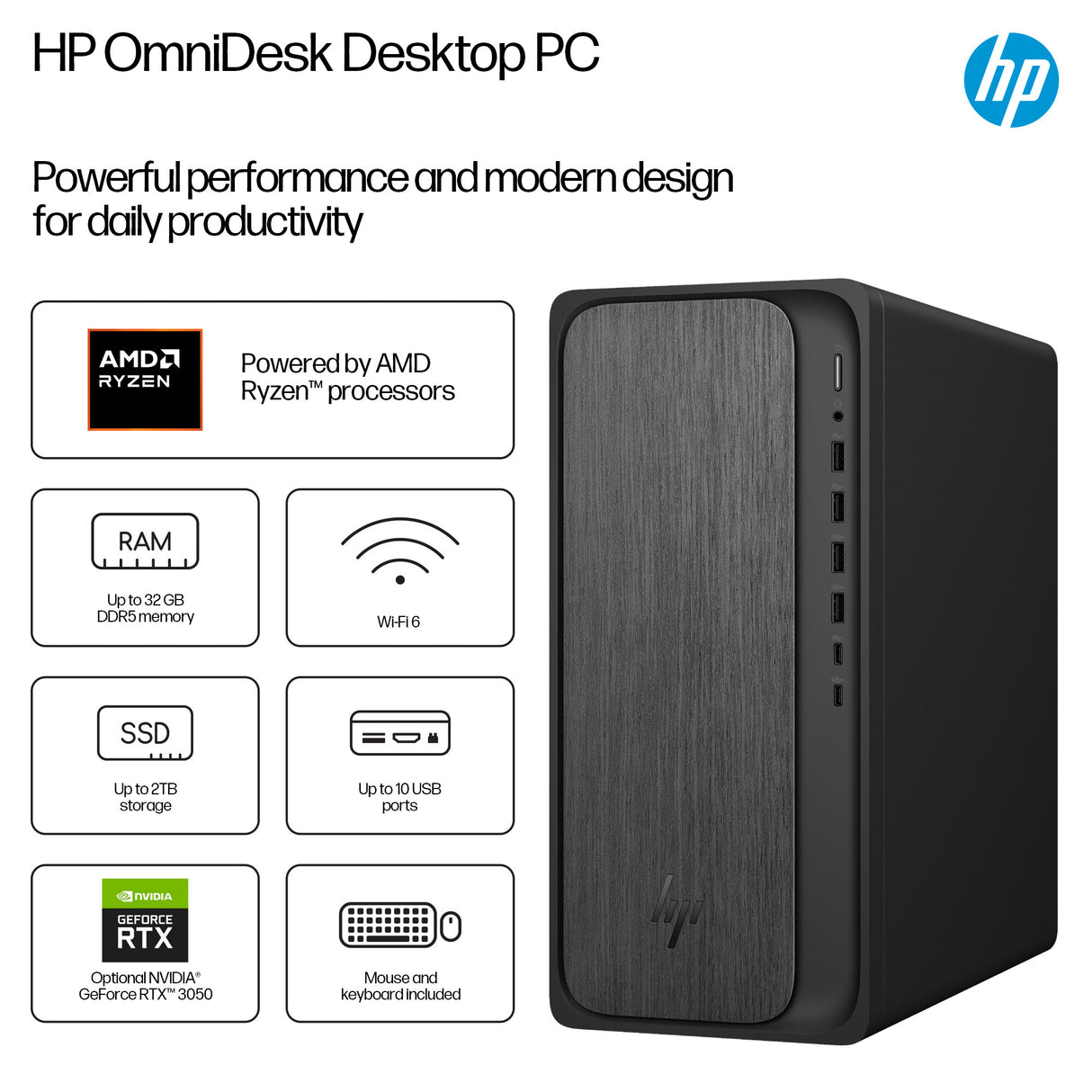 HP OmniDesk M02-0005na AMD Ryzen™ 5 8500G 8 GB DDR5-SDRAM 1 TB SSD Windows 11 Home Tower PC AI PC Black