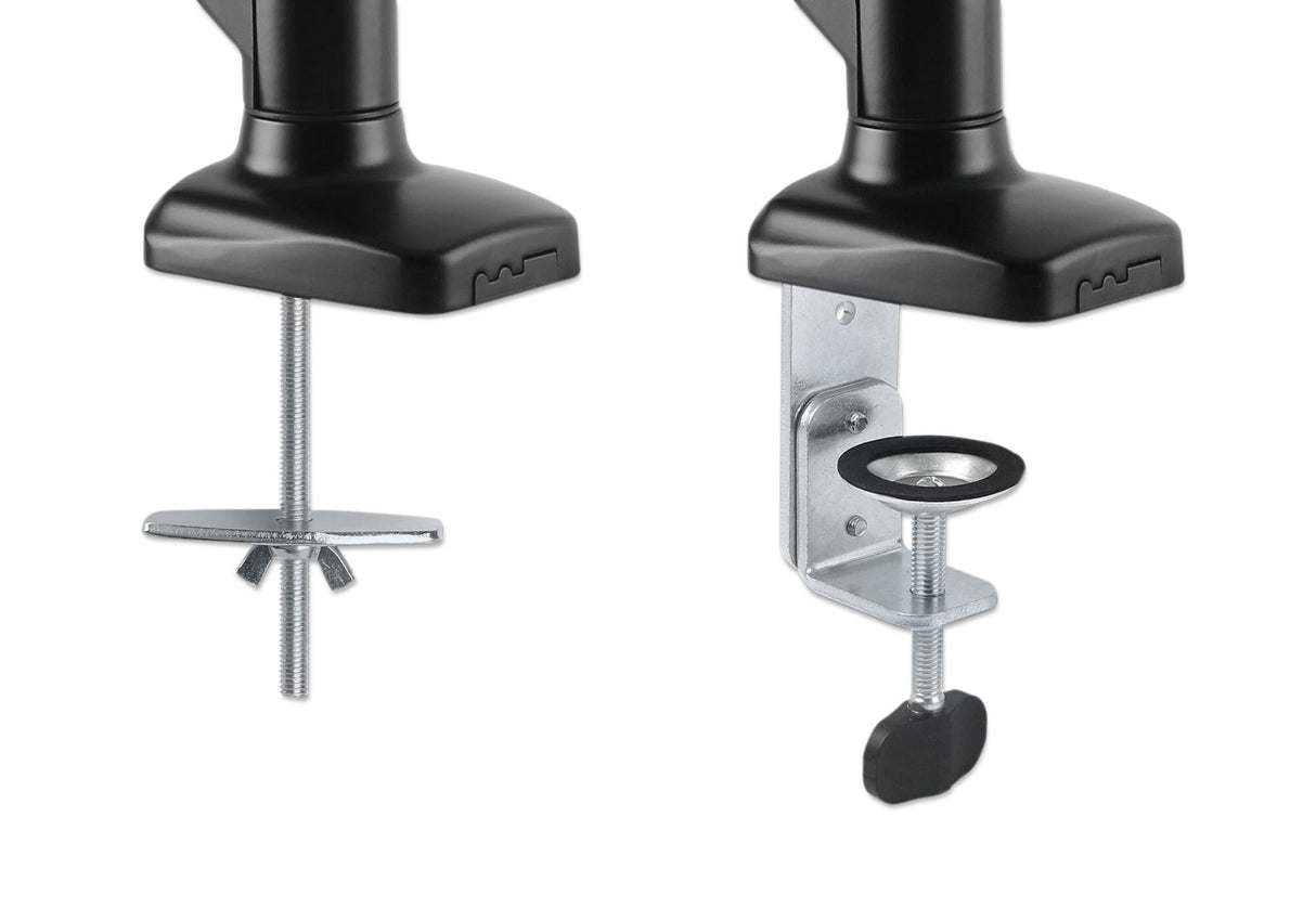 Manhattan Desk Mount for TV & Monitors (Full Motion Spring), For screens 13" to 27", C-Clamp or Grommet Assembly, VESA compatibility: 75x75mm and 100x100mm - check the dimensions of the four mounting holes on back of screen to ensure it fits, Max 9kg, Bla
