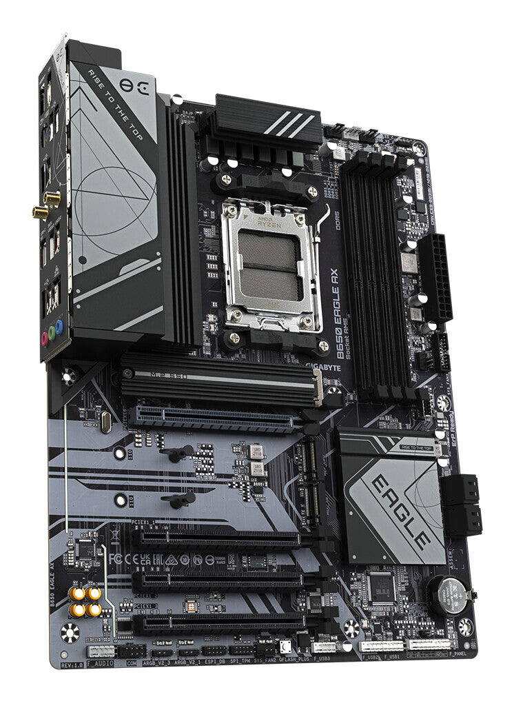 GIGABYTE B650 EAGLE AX Motherboard - AMD Ryzen 9000 Series CPUs, 12+2+2 Phases VRM, up to 7600MHz DDR5 (OC), 1xPCIe 5.0 + 2xPCIe 4.0 M.2, GbE LAN, WIFI 6E, USB 3.2 Gen 2