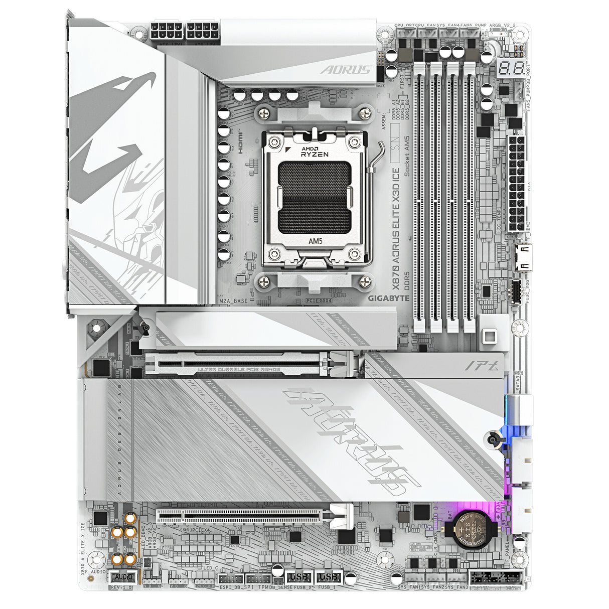 GIGABYTE X870 AORUS ELITE X3D ICE Motherboard - Supports AMD Ryzen 9000 CPUs, 16+2+2 Phases Digital VRM, up to 9000Hz DDR5 (OC), 2xPCIe 5.0 + 2xPCIe 4.0, Wi-Fi 7, 2.5GbE LAN, USB 4
