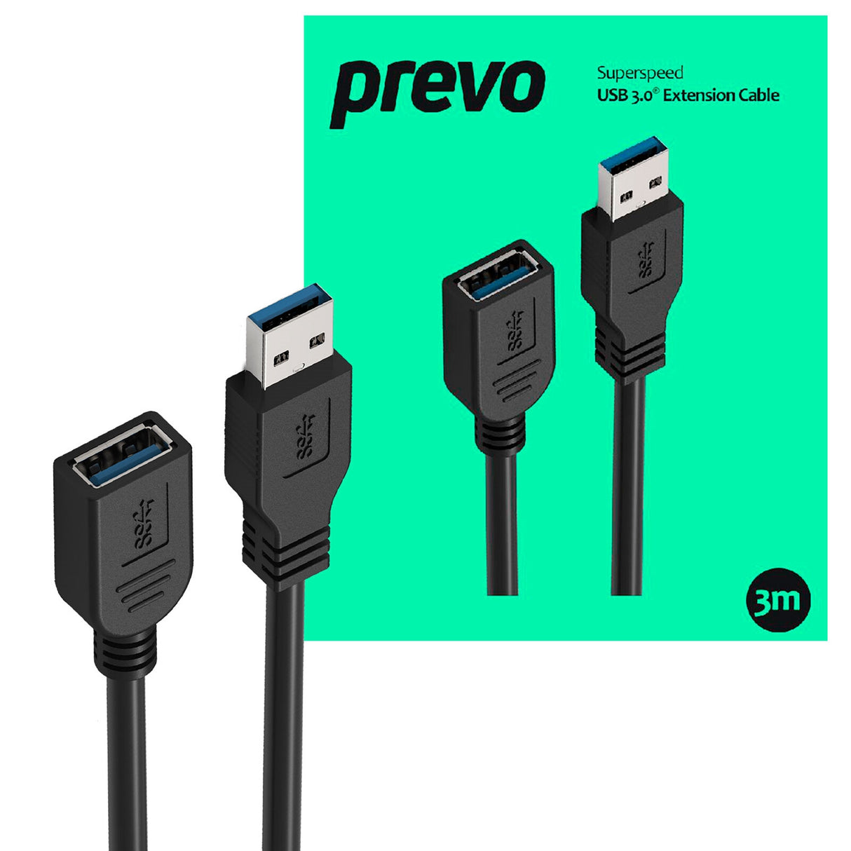 PREVO USBM-USBF-3M-3.0 USB cable USB 3.2 Gen 1 (3.1 Gen 1) USB A 5 Gbit/s Black