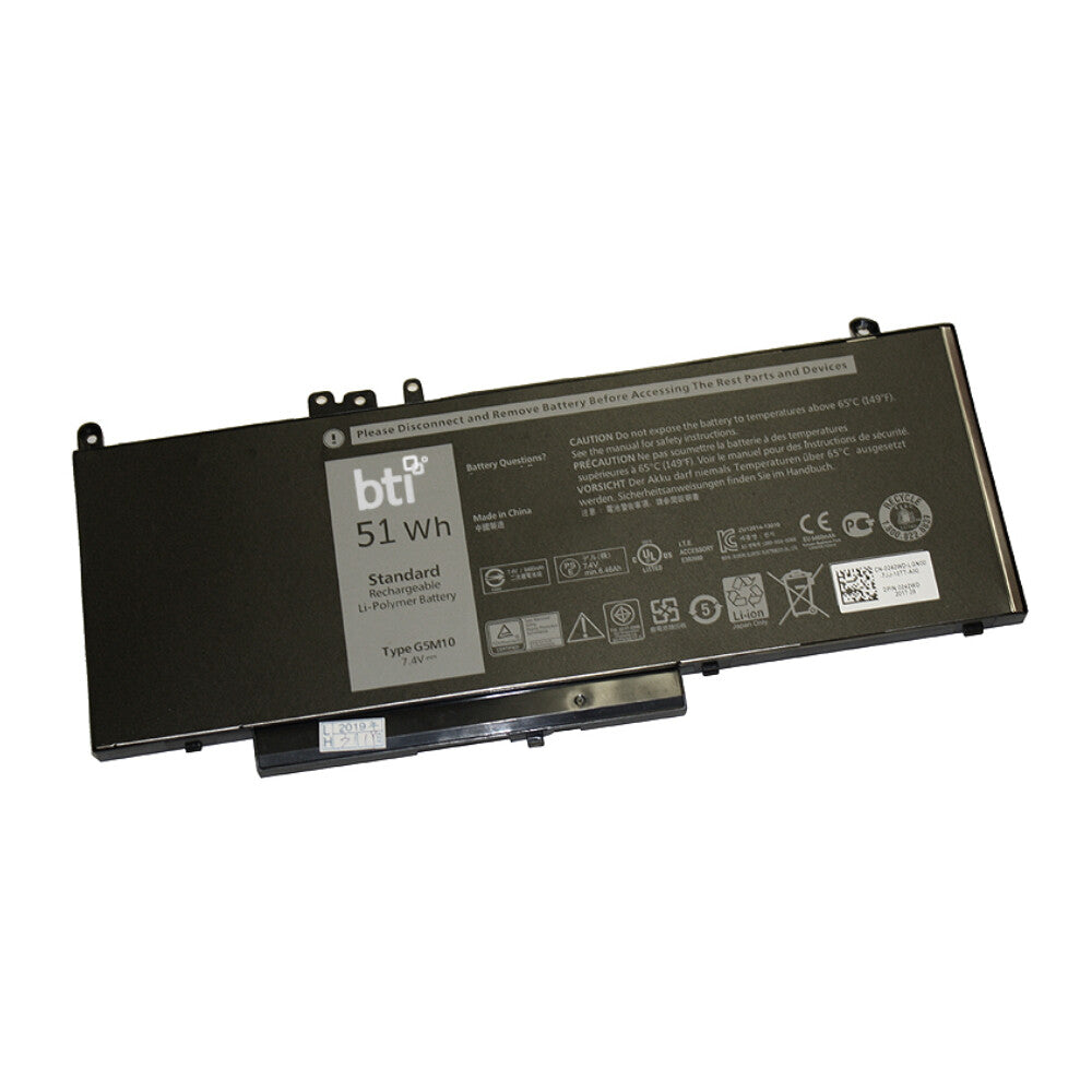 BTI Replacement Battery for Latitude E5450 E5550 replacing OEM part numbers G5M10 0G5M10 8V5GX VMKXM PF59Y 451-BBLK 451-BBLN // 7.4V 6460mAh 51Whr