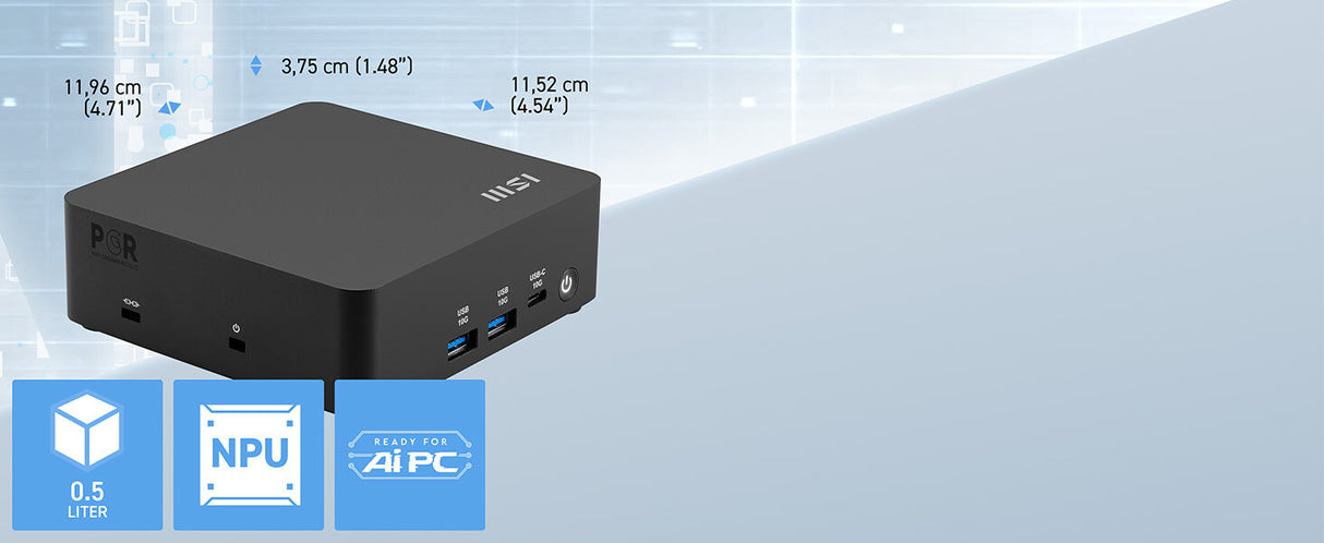 MSI Cubi NUC AI 1UMG Intel Core Ultra 7 155H, Barebone, NUC, SFF, Mini Computer, HTPC, (NO RAM, NO Storage, NO OS), Intel Graphics/DDR5/Dual ThunderBolt 4/Dual HDMI/Dual LAN/WiFi 6E/BT 5.3/VESA