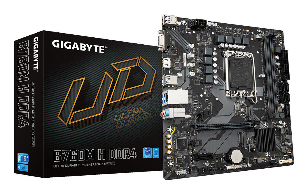 GIGABYTE B760M H DDR4 Motherboard - Supports Intel Core 14th Gen CPUs, 6+1+1 Phases Digital VRM, up to 3200MHz DDR4 (OC), 2xPCIe 4.0 M.2, GbE LAN, USB 3.2 Gen1