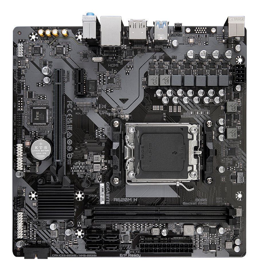 GIGABYTE A620M H Motherboard - Supports AMD Ryzen 8000 CPUs, 5+2+2 Phases Digital VRM, up to 7200MHz DDR5 (OC), 1xPCIe 4.0 M.2, GbE LAN, USB 3.2 Gen 1
