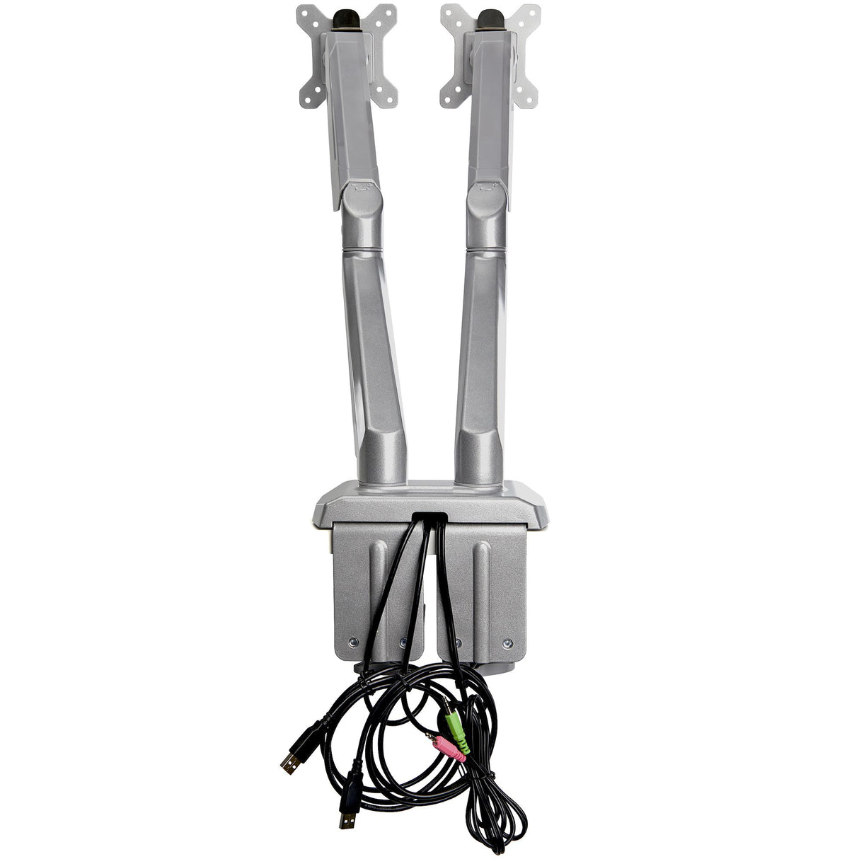 StarTech.com Desk Mount Dual Monitor Arm with USB & Audio - Desk Clamp VESA Mount for up to 32 inch Displays - 2x USB, 2x 3.5mm audio - Ergonomic Full Motion Dual Monitor Arm - Silver