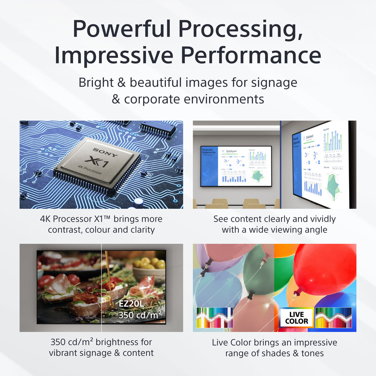 Sony FW-55EZ20L Signage Display Digital signage flat panel 139.7 cm (55") LED Wi-Fi 350 cd/m² 4K Ultra HD Black Android 16/7