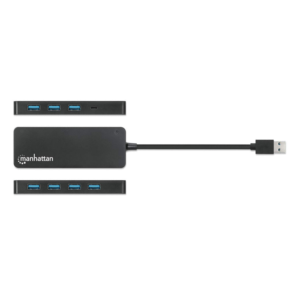 Manhattan USB-A Dock/Hub, Ports (x7): USB-A (x7), 5 Gbps (USB 3.2 Gen1 aka USB 3.0), External Power Supply Not Needed, Cable 15cm, SuperSpeed USB, Black, Three Year Warranty