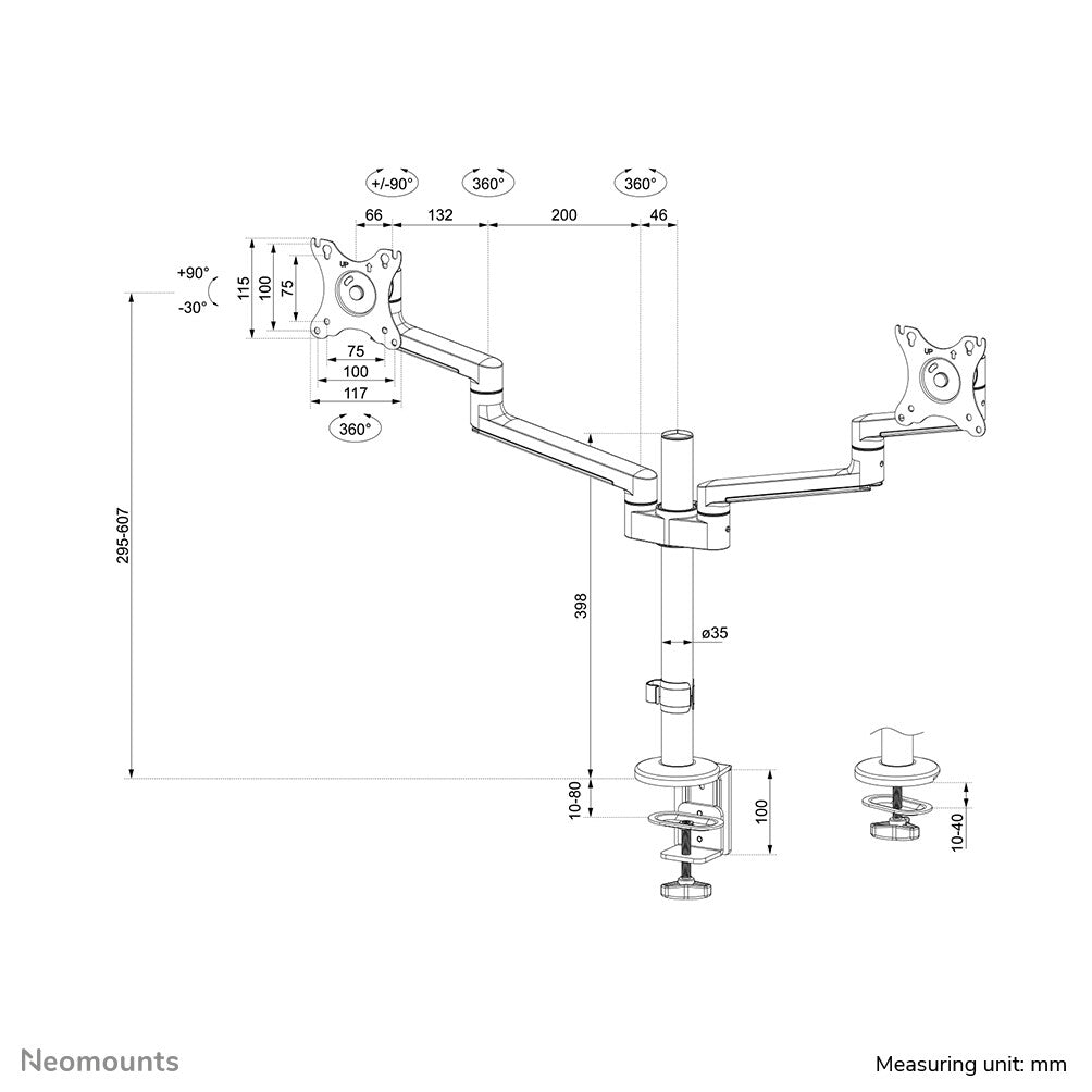 Neomounts DS60-425BL2 Monitor arm 17-27" - space saving