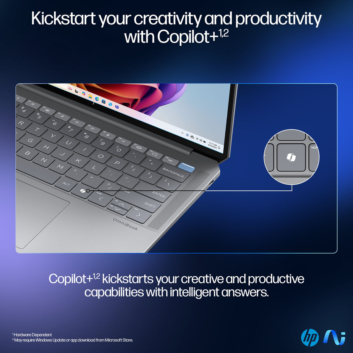 HP OmniBook Ultra 14-fd0002na Copilot+ PC AMD Ryzen AI 9 365 Laptop 35.6 cm (14") Touchscreen 2.2K 32 GB LPDDR5x-SDRAM 1 TB SSD Wi-Fi 7 (802.11be) Windows 11 Home Silver