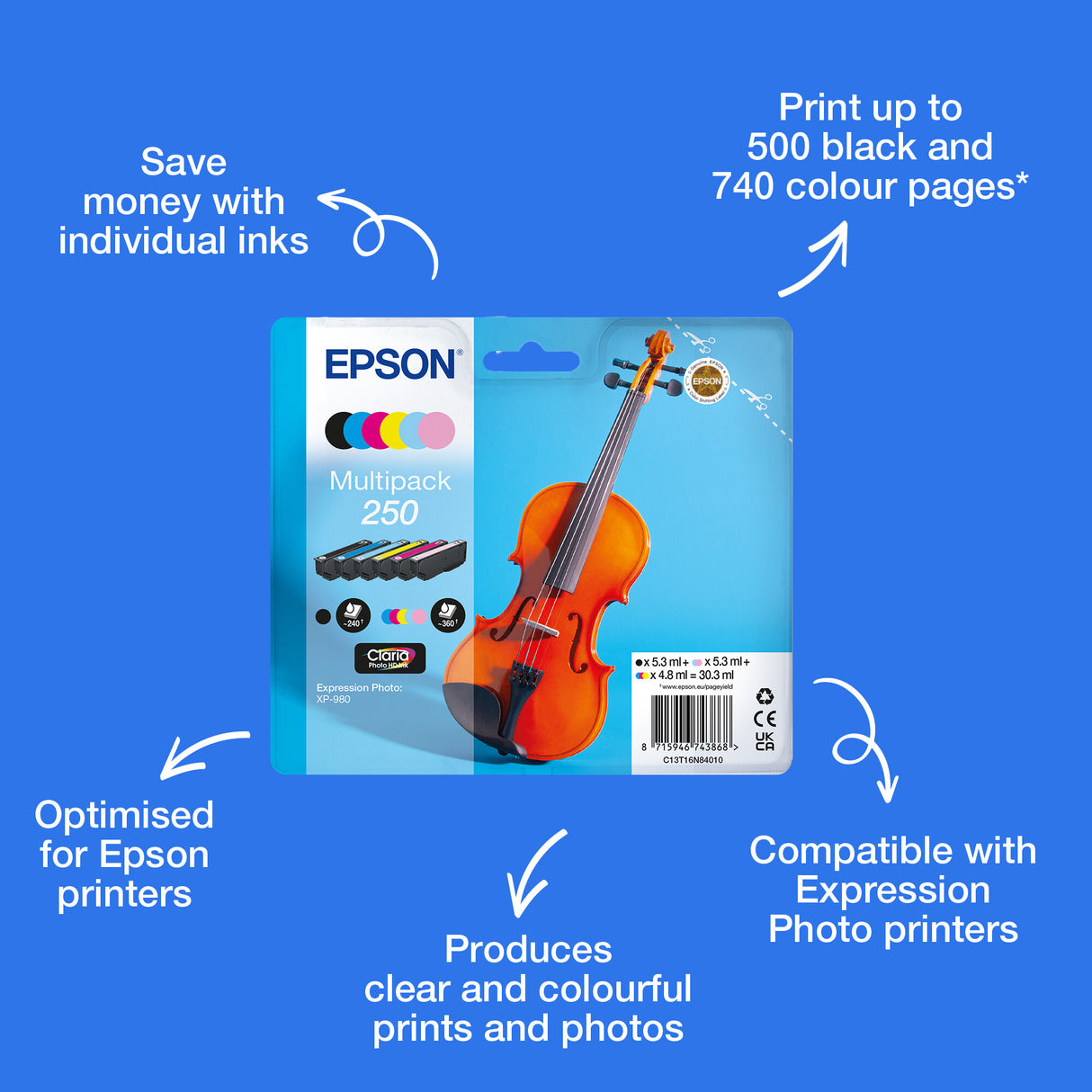 Epson Multipack 6-colours 250 Violin Claria Photo HD Ink