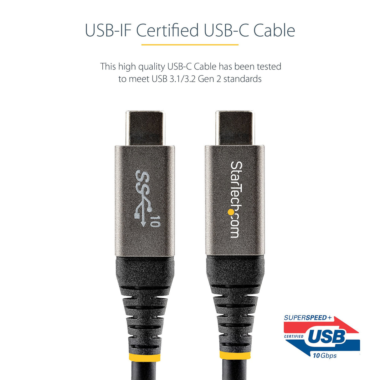 StarTech.com 3ft (1m) USB C Cable 10Gbps - USB-IF Certified USB-C Cable - USB 3.1 Type-C Cable - 100W (5A) Power Delivery Charging, DP Alt Mode - USB C to C Cord - Charge & Sync