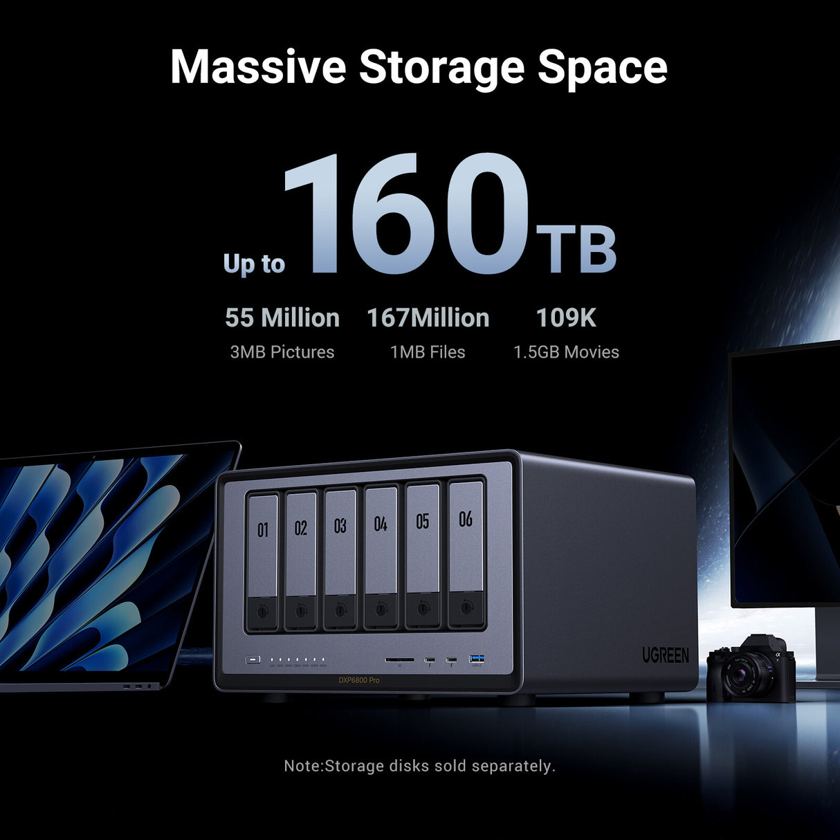 Ugreen NETWORK ATTACHED DXP6800PR DISKLESUK NAS Desktop Intel® Core™ i5 i5-1235U 8 GB DDR5 UGOS Pro