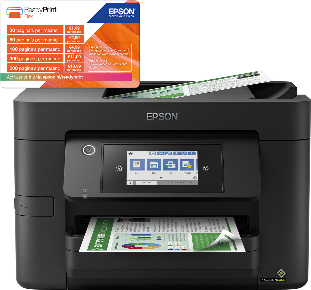 Imprimante jet d'encre Epson WorkForce WF-4820DWF C11CJ06401, A4, couleur, sans fil et Ethernet, tout-en-un avec télécopie, recto verso