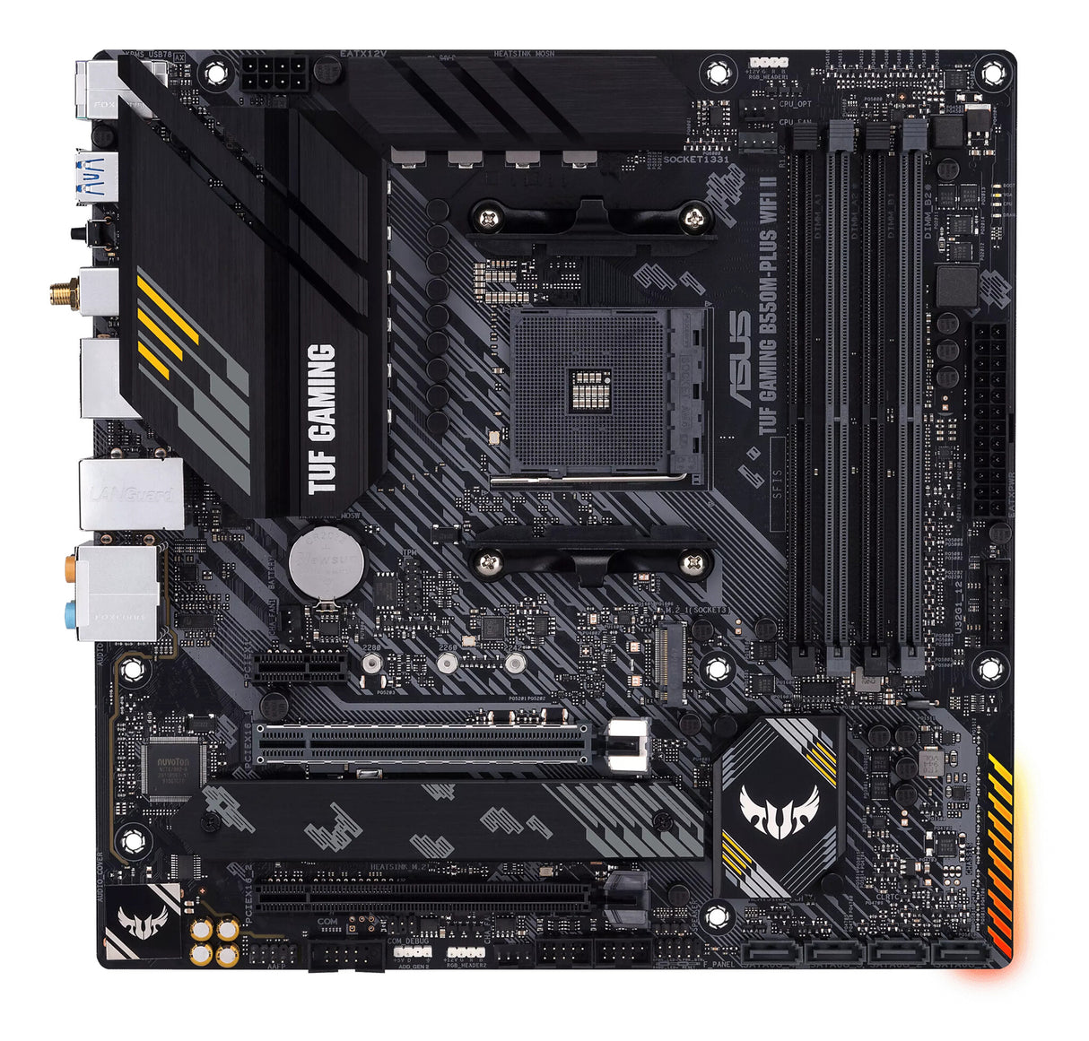 Asus TUF GAMING B550M-PLUS WIFI II, AMD B550, AM4, Micro ATX, 4 DDR4, HDMI, DP, AX Wi-Fi, 2,5 Go LAN, PCIe4, RVB, 2x M.2