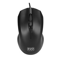 Evo Labs MO-128 Ratón USB Plug and Play con cable, seguimiento óptico de 800 DPI, 3 botones con rueda de desplazamiento, diseño ambidiestro, negro mate