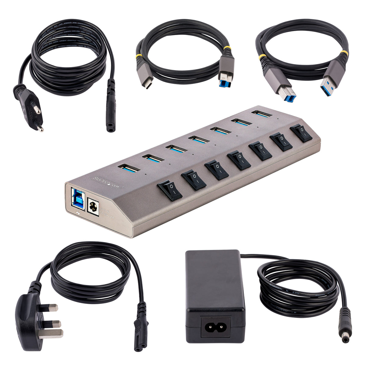 StarTech.com 7-Port Self-Powered USB-C Hub with Individual On/Off Switches, USB 3.0 5Gbps Expansion Hub w/Power Supply, Desktop/Laptop USB-C to USB-A Hub, USB Type C Hub w/BC 1.2