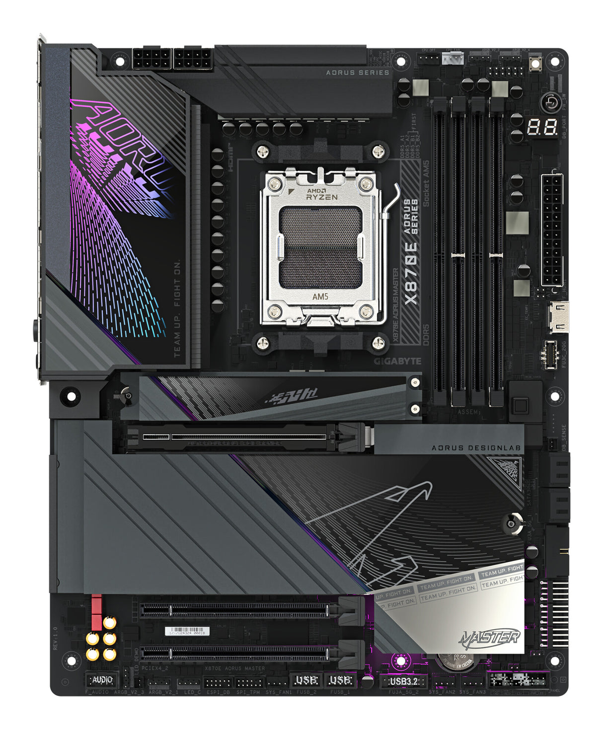 GIGABYTE X870E AORUS MASTER Motherboard - Supports AMD Ryzen 9000 CPUs, 16+2+2 Phases Digital VRM, up to 8600MHz DDR5 (OC), 3xPCIe 5.0 + 1xPCIe 4.0, Wi-Fi 7, 5GbE LAN, USB 4