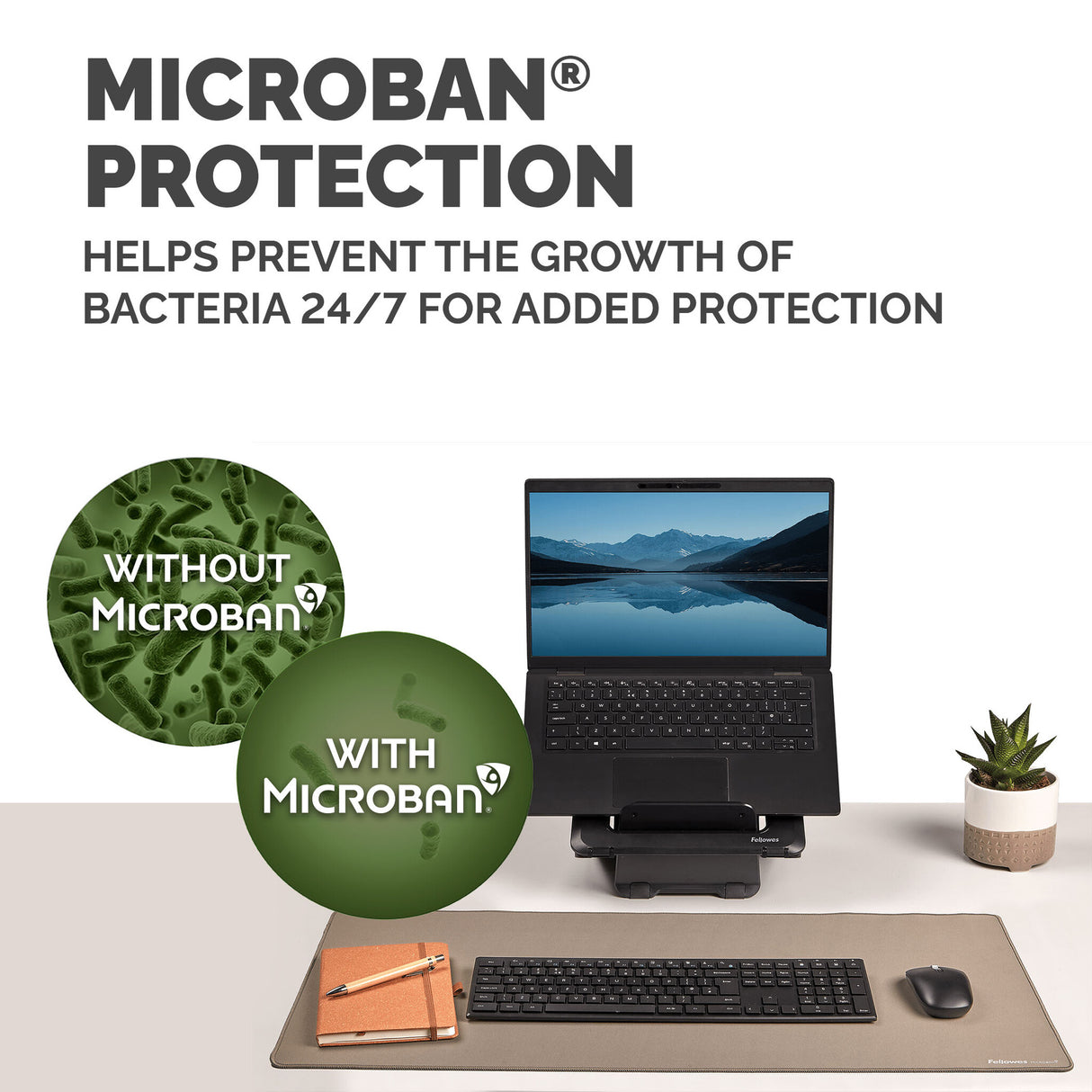 Fellowes Computer Desk Mat with Non-Slip Base Breyta Desk Mat with Antibacterial Protection Sand