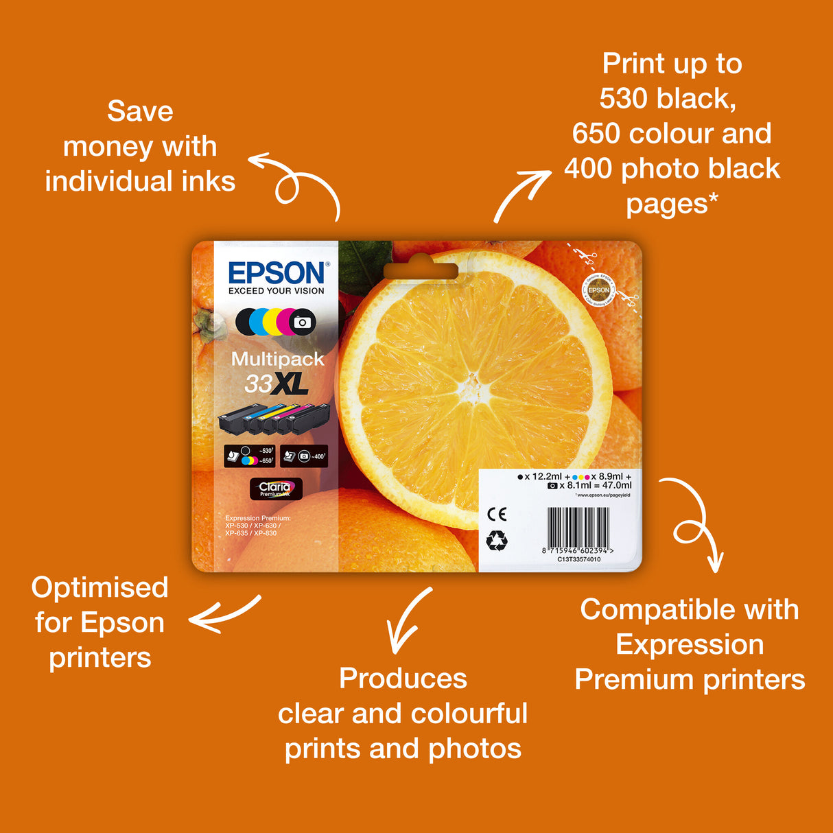 Epson Oranges 33XL Claria Premium Single Yellow Ink