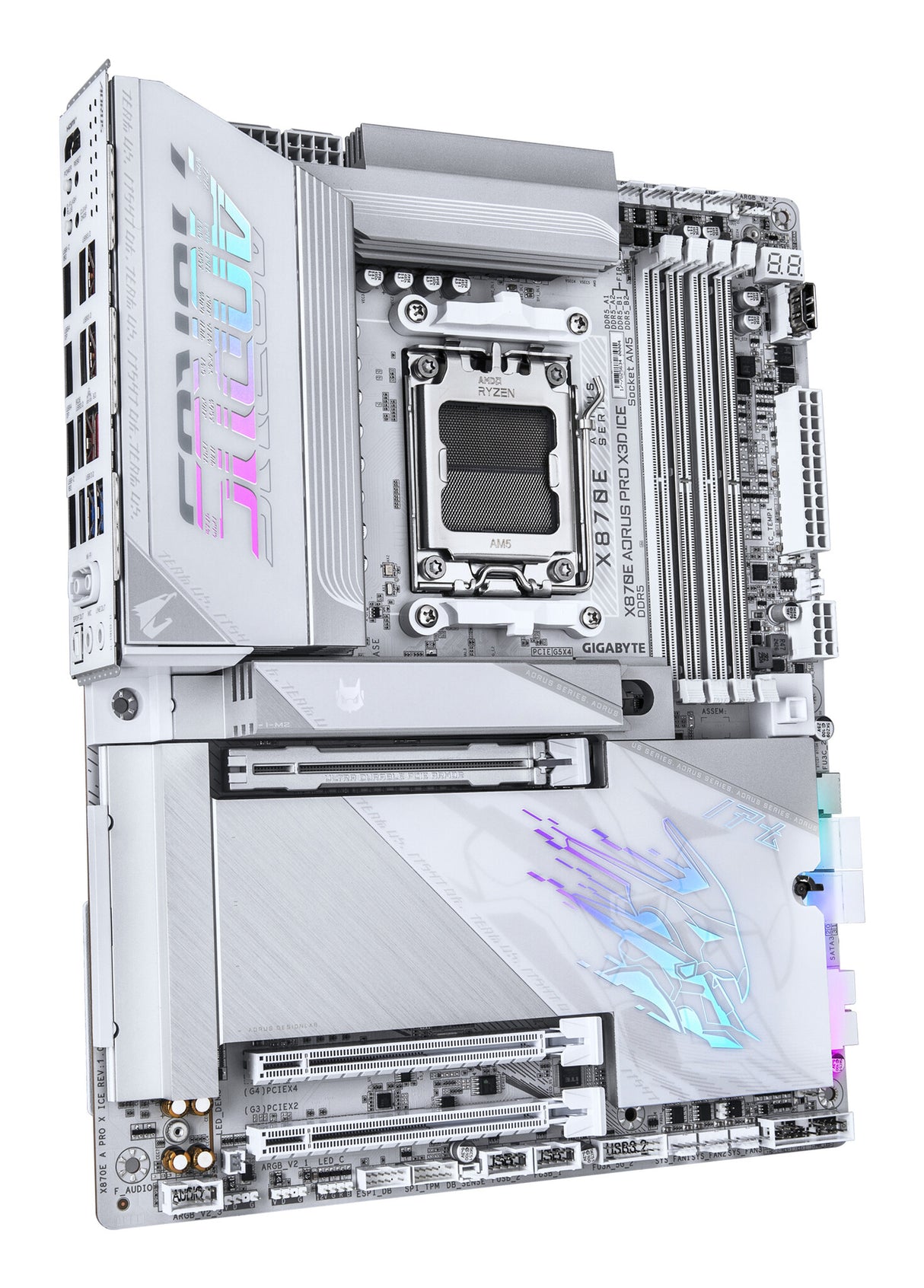 GIGABYTE X870E AORUS PRO X3D ICE Motherboard - Supports AMD Ryzen 9000 CPUs, 18+2+2 Phases Digital VRM, up to 9000Hz DDR5 (OC), 2xPCIe 5.0 + 2xPCIe 4.0, Wi-Fi 7, 5GbE LAN, USB 4