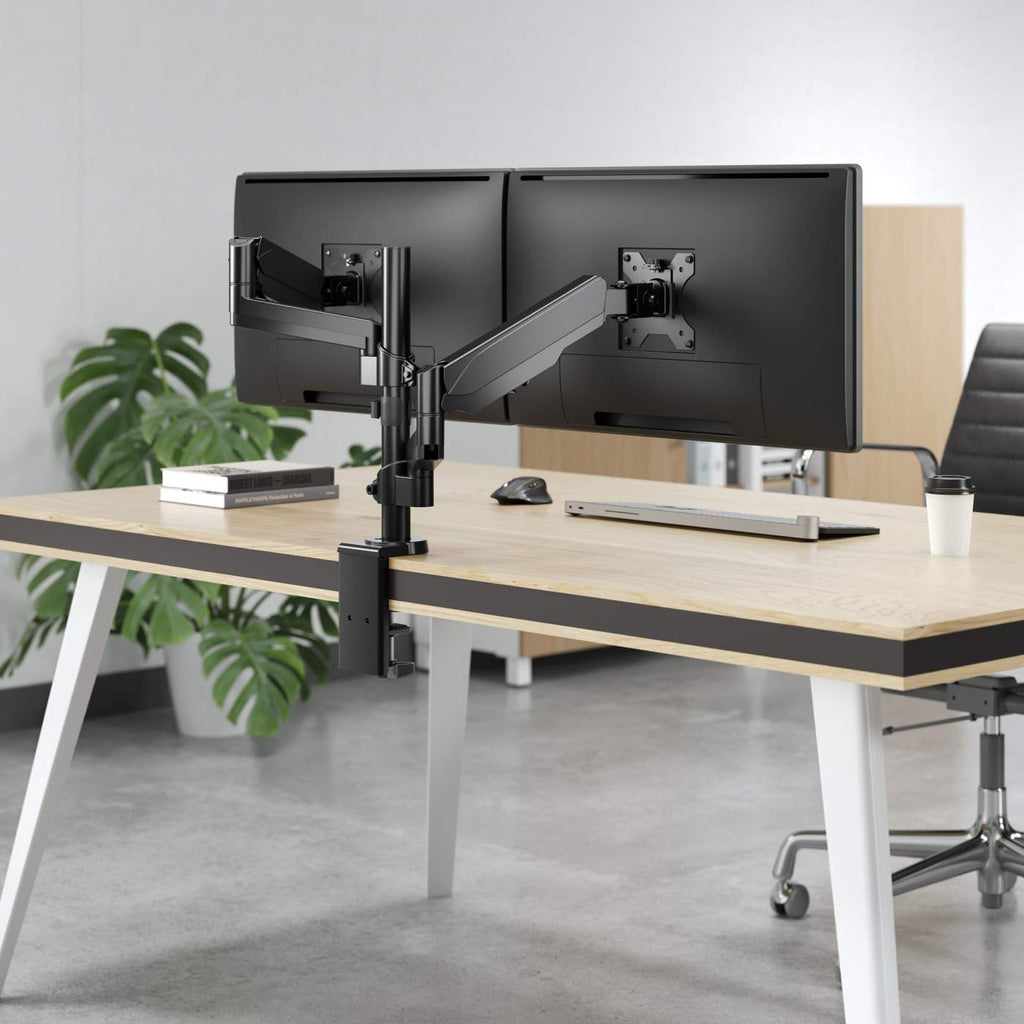 Manhattan Dual Desk Mount for TV & Monitors (Full Motion Gas Spring), For screens 10" to 27", Clamp or Grommet Assembly, VESA compatibility: 75x75 and 100x100mm - check the dimensions of the four mounting holes on back of screen to ensure it fits, Max 8kg