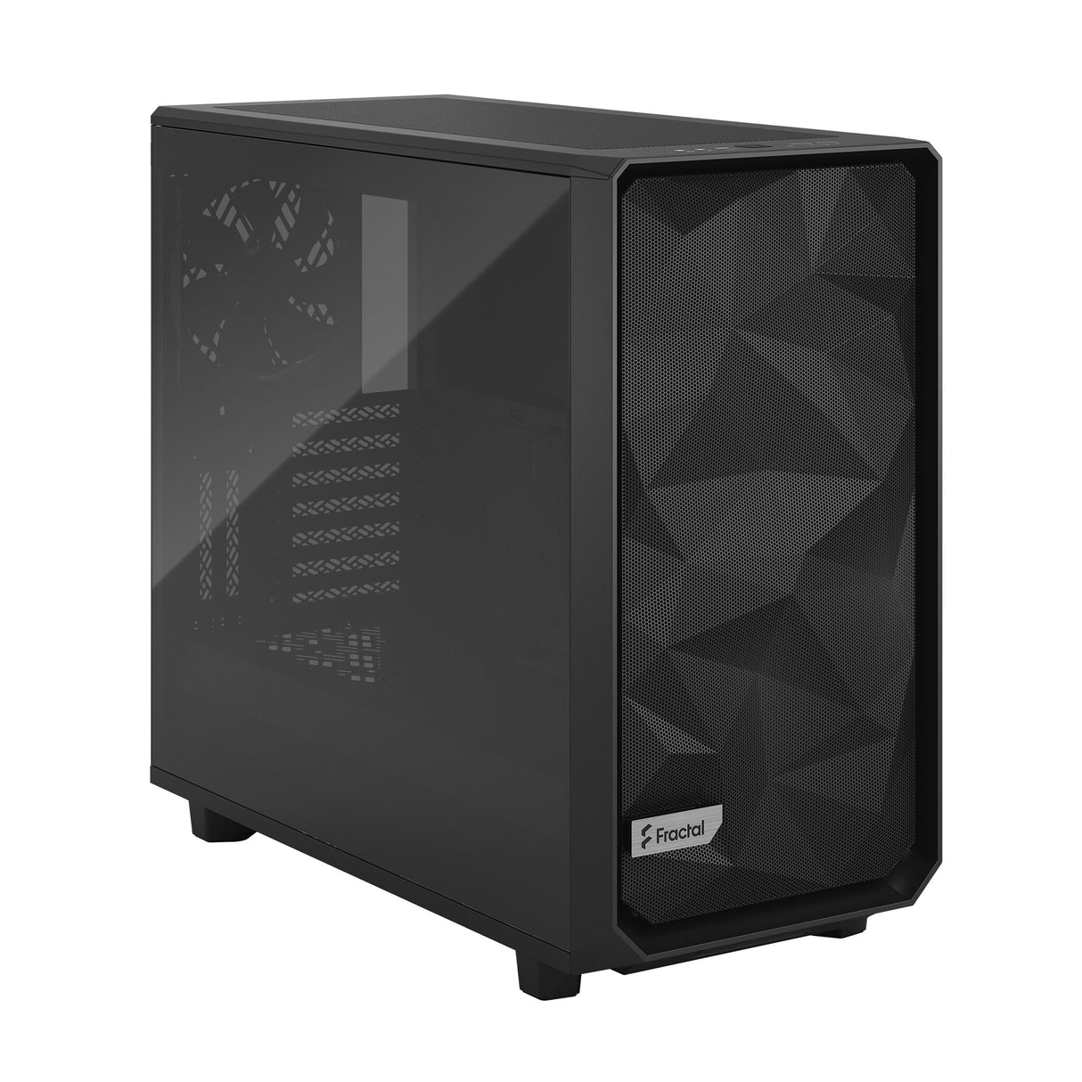 Fractal Design Meshify 2 (Black TG) Estuche para juegos con ventana de vidrio tintado claro, E-ATX, frente de malla angular, 3 ventiladores, concentrador de ventilador, filtro frontal desmontable, USB-C