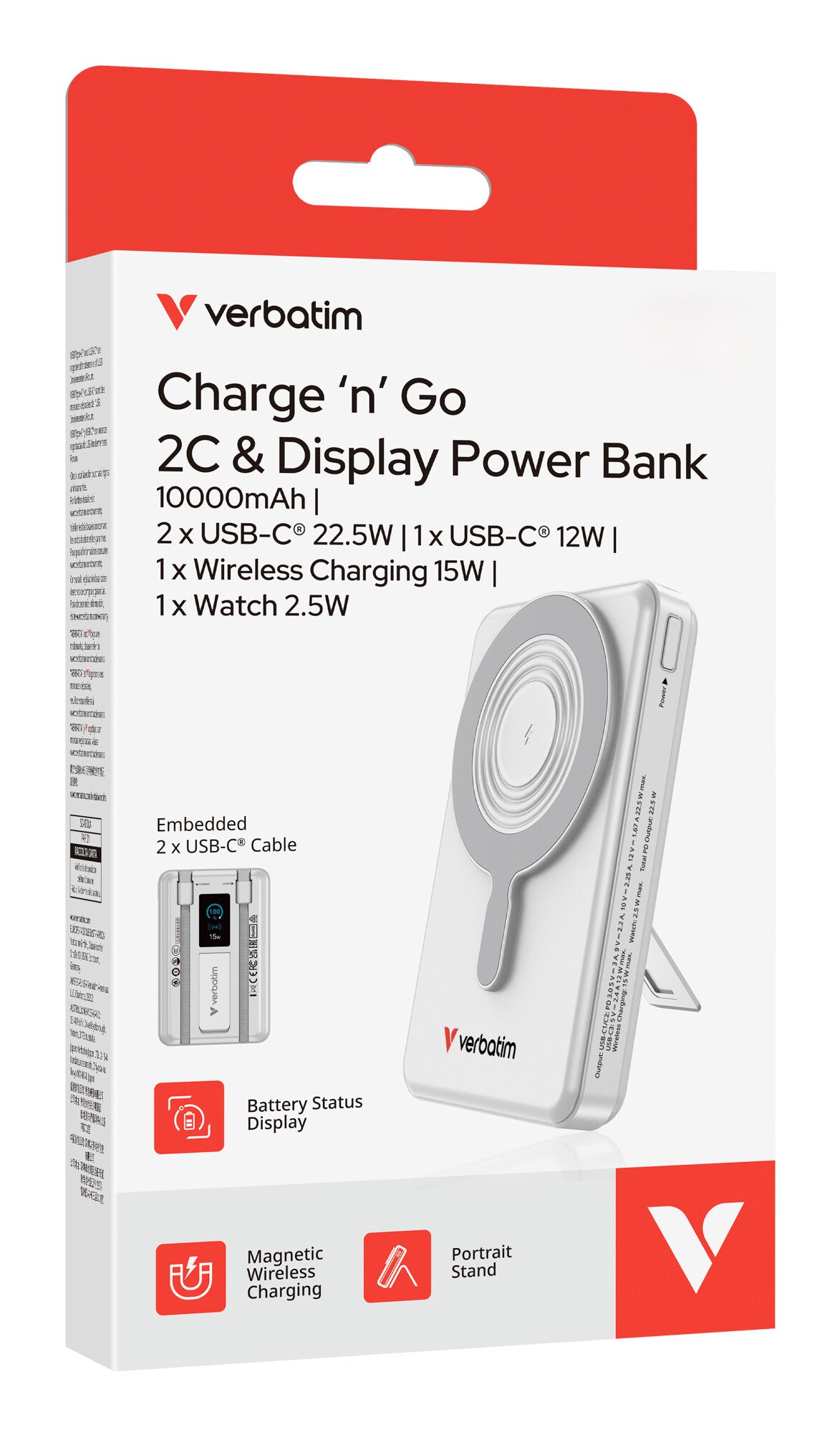 Verbatim Charge'n'Go 2C & Display Power Bank 10000 mAh Silver