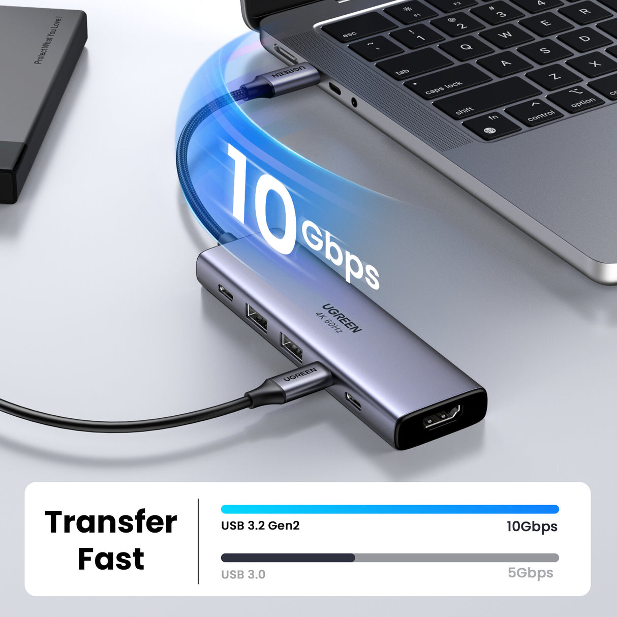 Ugreen USB-C Hub 6-in-1 HDMI - 2x USB-A 3.2 - 2x USB-C 3.2 - PD Docking Dock Grey