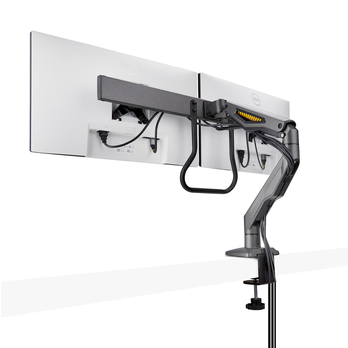 StarTech.com Desk Mount Dual Monitor Arm with Crossbar, Up To 27" Displays, VESA 75x75/100x100, Max 33lb/15kg, C-Clamp, Fully Articulating, Mechanical Spring, TAA
