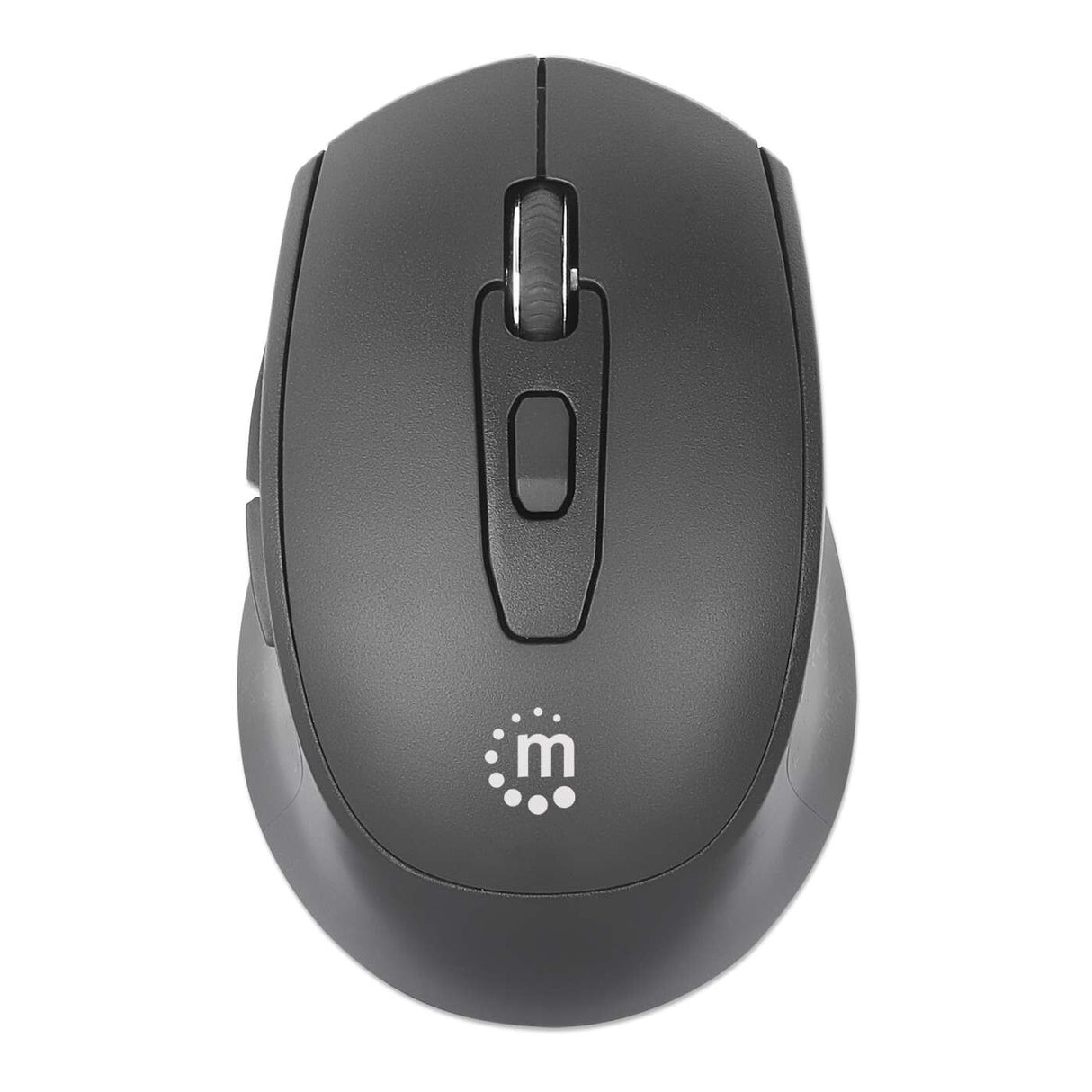 Manhattan MW6020 Wireless Mouse, Black, Adjustable 800/1200/1600dpi via top-mount push-button control, 2.4Ghz (effective range up to 10m), USB, Optical, Ambidextrous, Six Button with Scroll Wheel, USB-A nano receiver, AA battery (included)