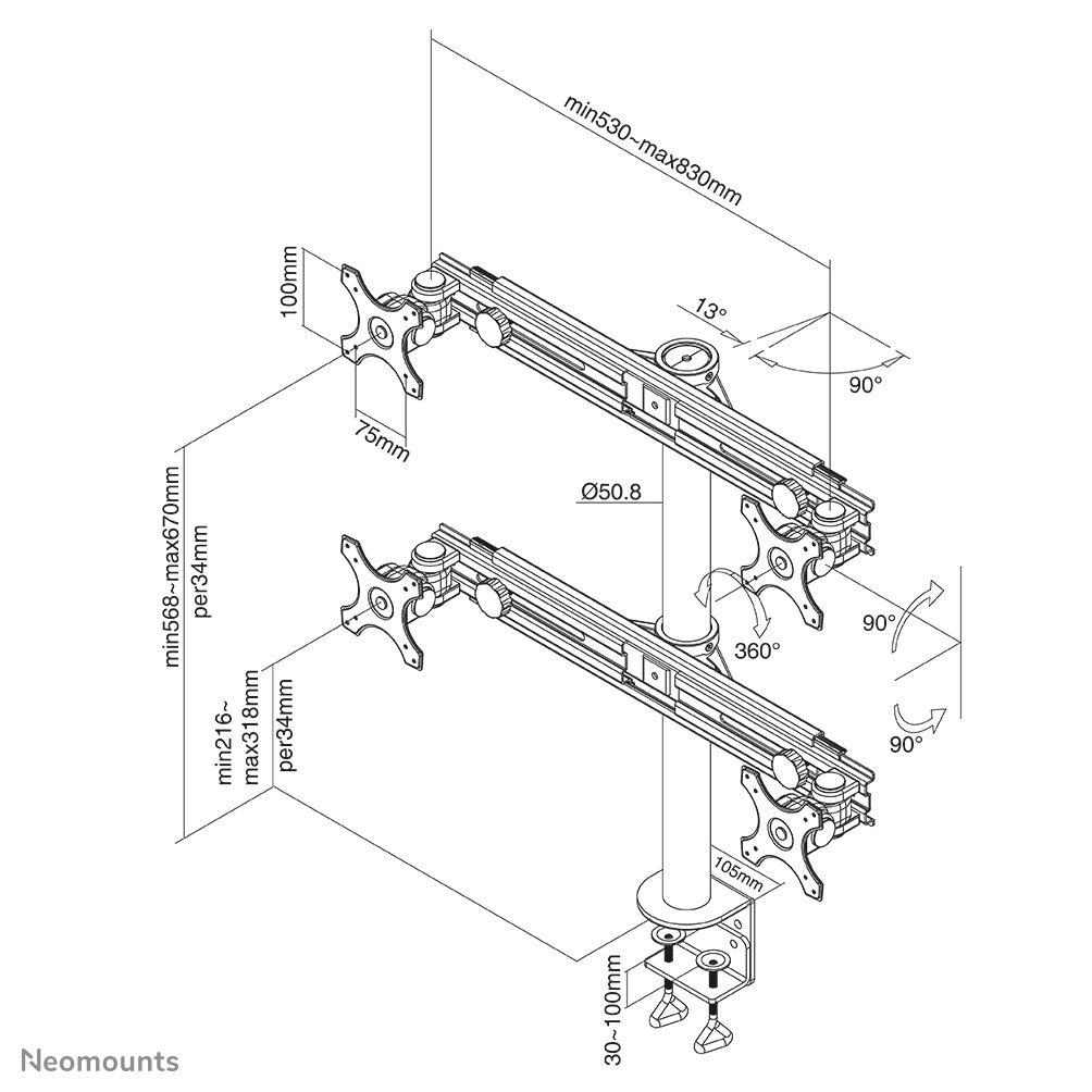 Neomounts FPMA-D700D4 Monitor arm 19-30"