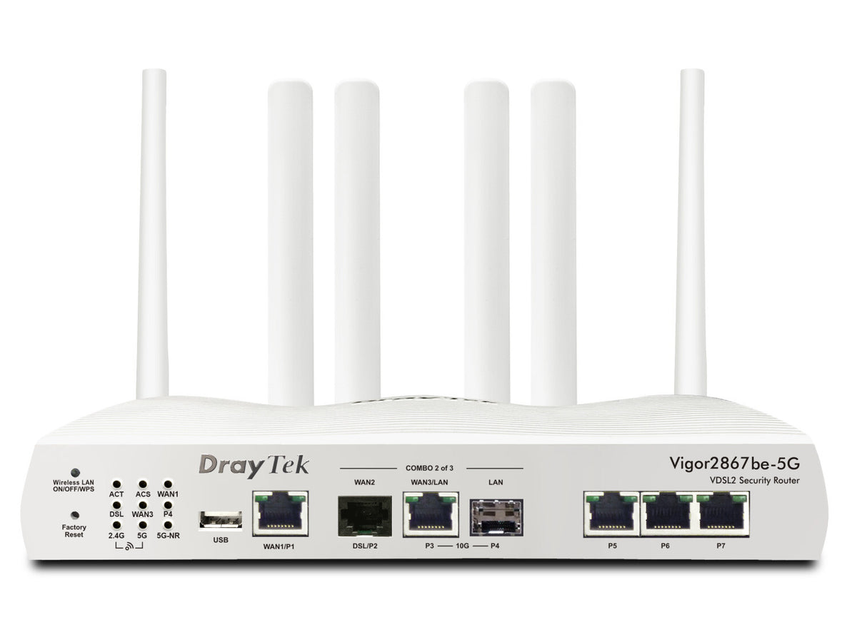DrayTek Vigor 2867be-5G Multi-Gigabit Multi-WAN VDSL & FTTP Firewall VPN Router with BE7200 Wireless and integrated 5G/4G Modem